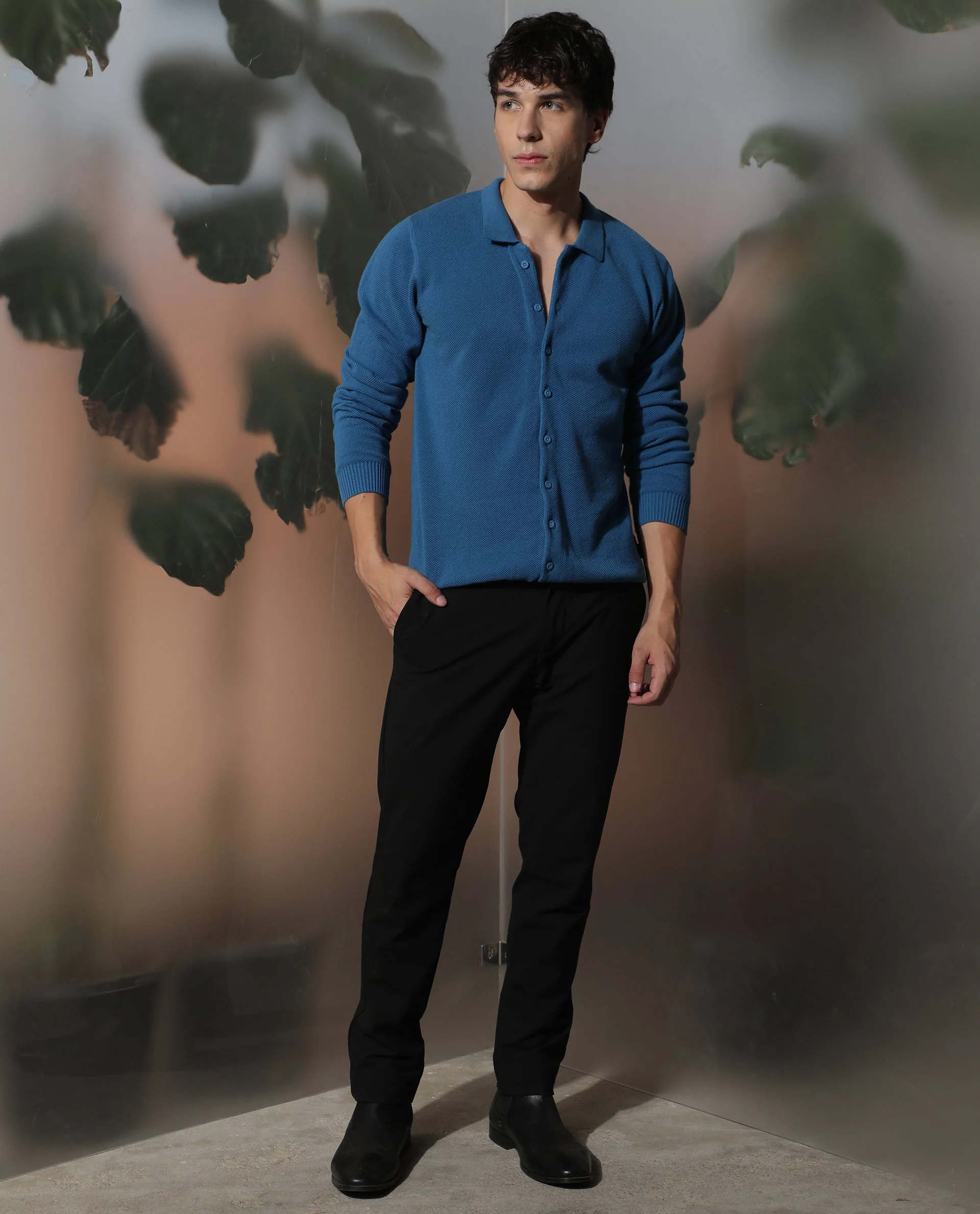 Rare Rabbit Men's Alias Blue Plain Regular Fit Full Sleeve Spread Collar Shirt - Image 10
