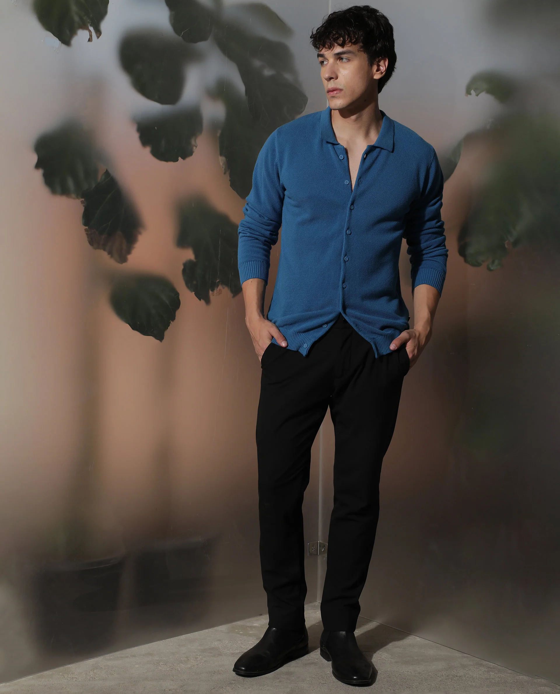 Rare Rabbit Men's Alias Blue Plain Regular Fit Full Sleeve Spread Collar Shirt - Image 3