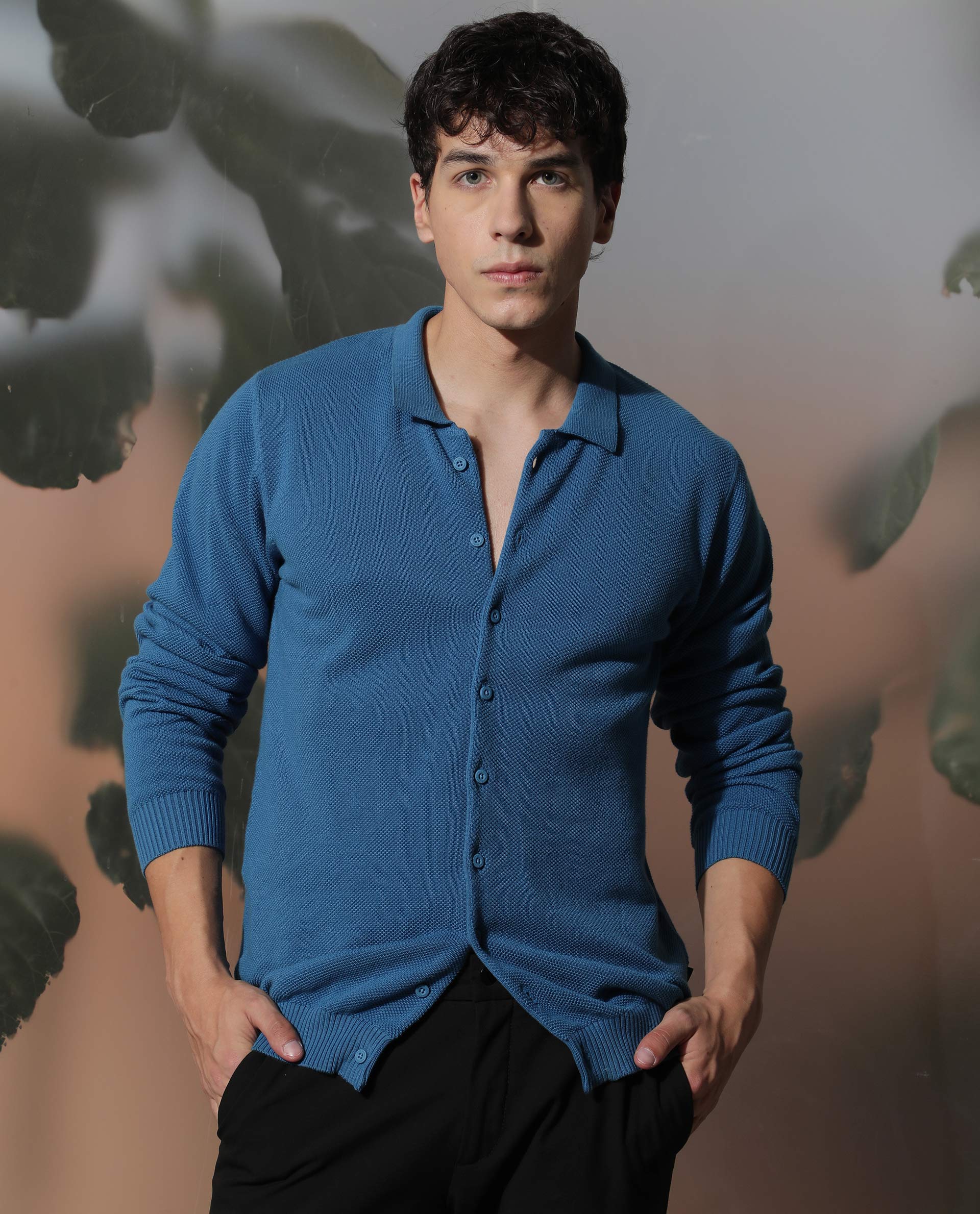 Rare Rabbit Men's Alias Blue Plain Regular Fit Full Sleeve Spread Collar Shirt - Image 5