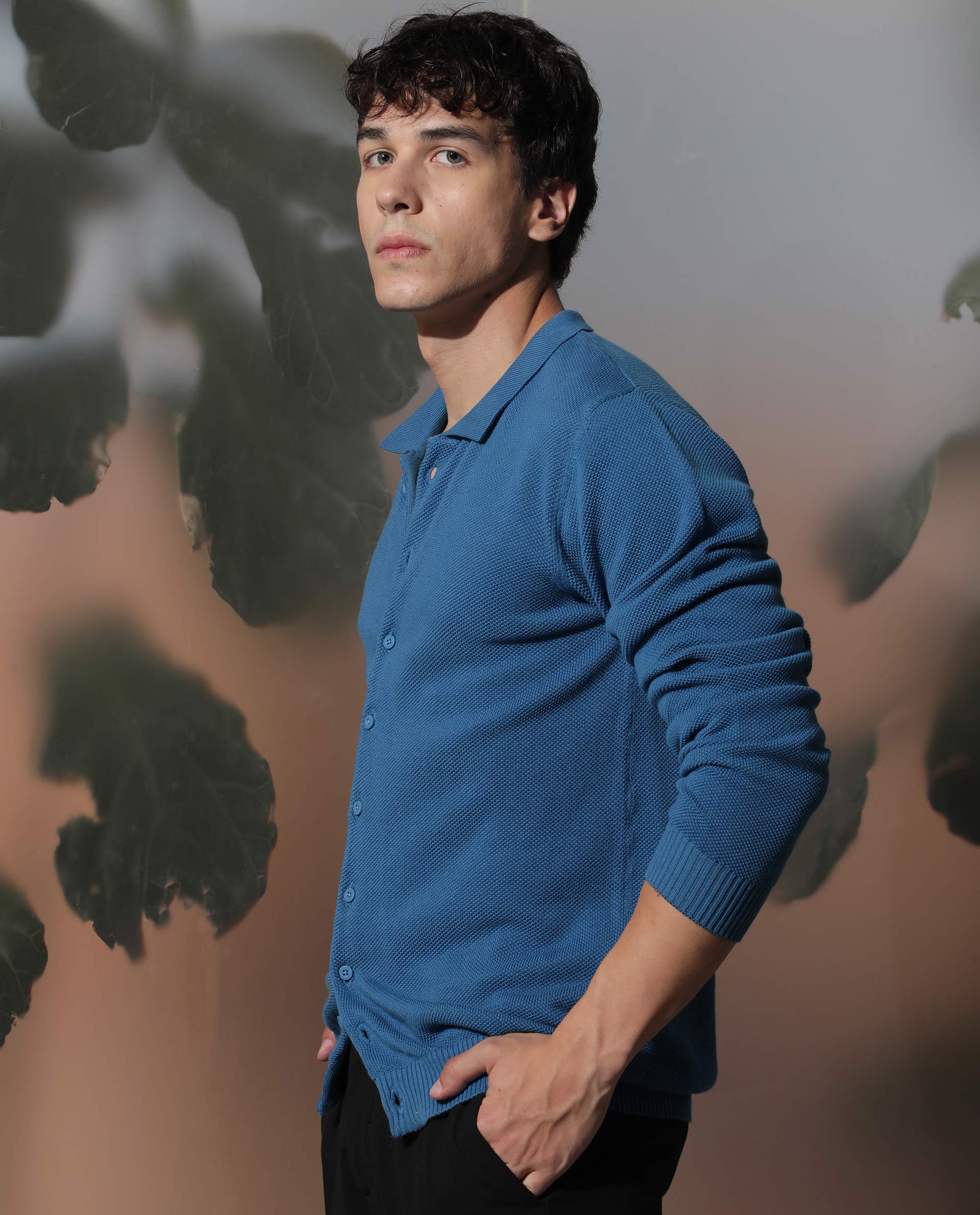 Rare Rabbit Men's Alias Blue Plain Regular Fit Full Sleeve Spread Collar Shirt - Image 6