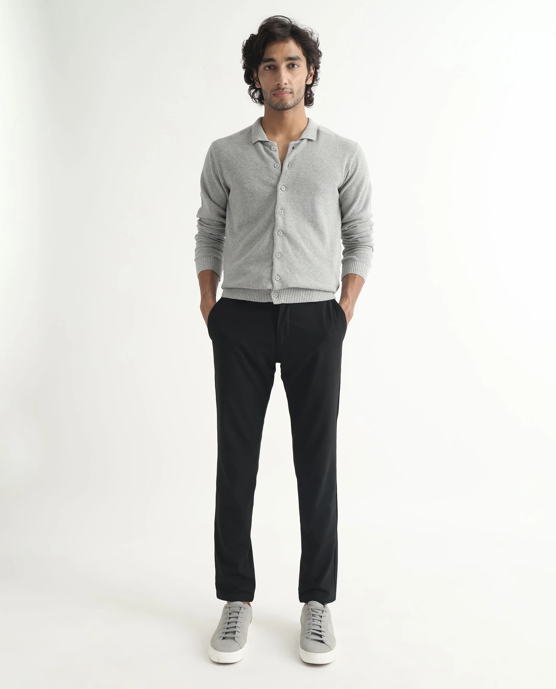 Rare Rabbit Men's Alias Light Grey Plain Regular Fit Full Sleeve Collared Shirt - Image 2