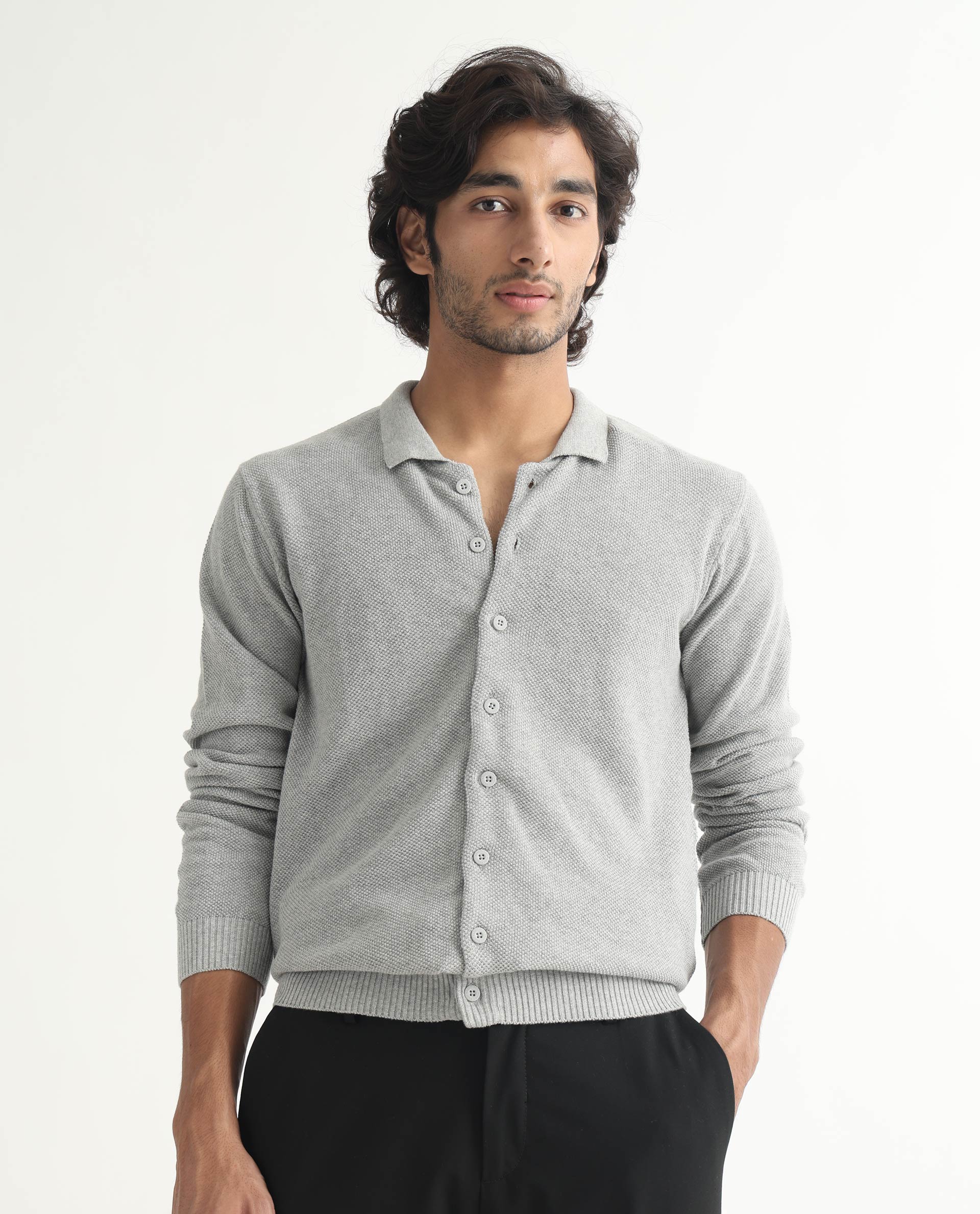 Rare Rabbit Men's Alias Light Grey Plain Regular Fit Full Sleeve Collared Shirt - Image 3