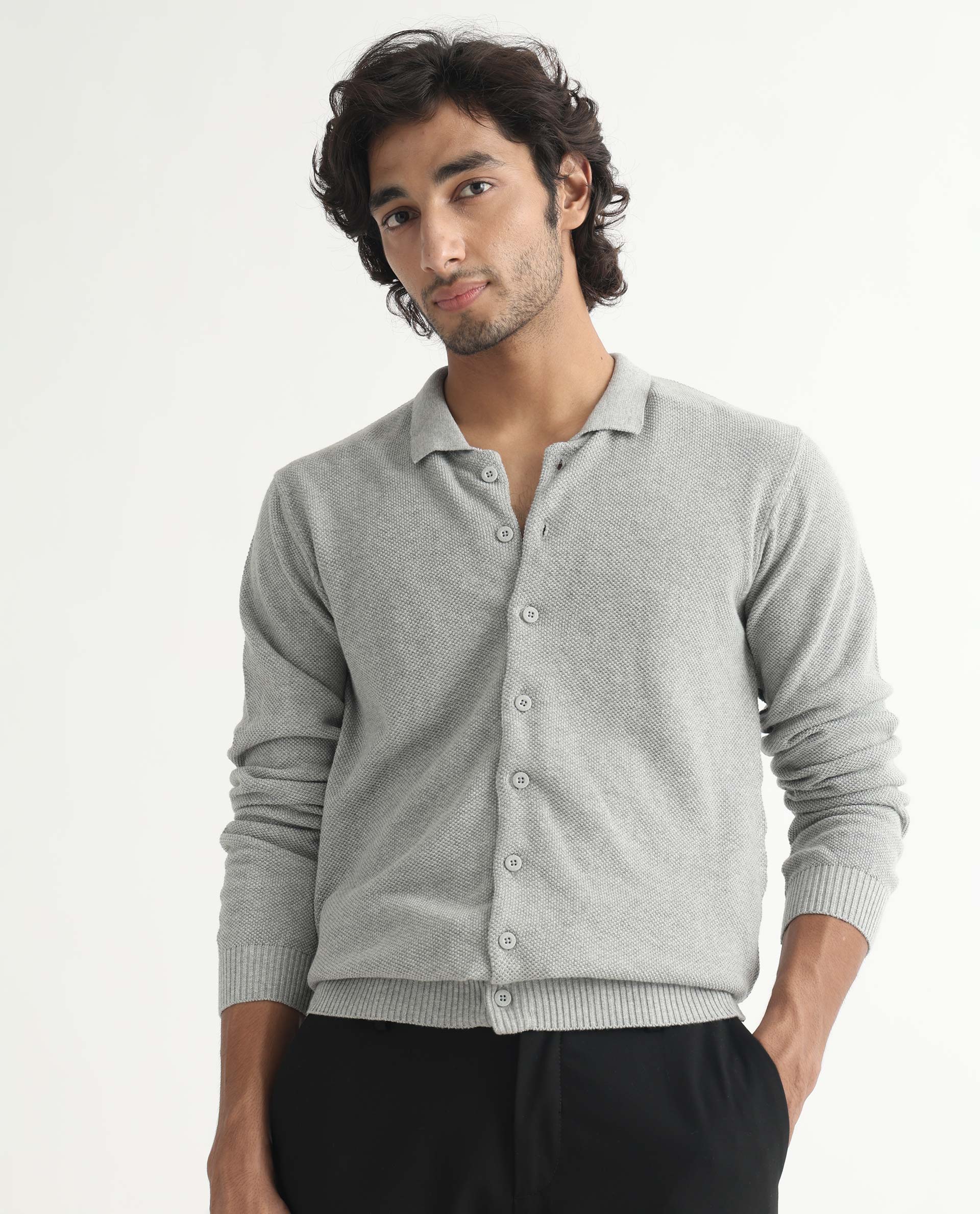 Rare Rabbit Men's Alias Light Grey Plain Regular Fit Full Sleeve Collared Shirt - Image 4