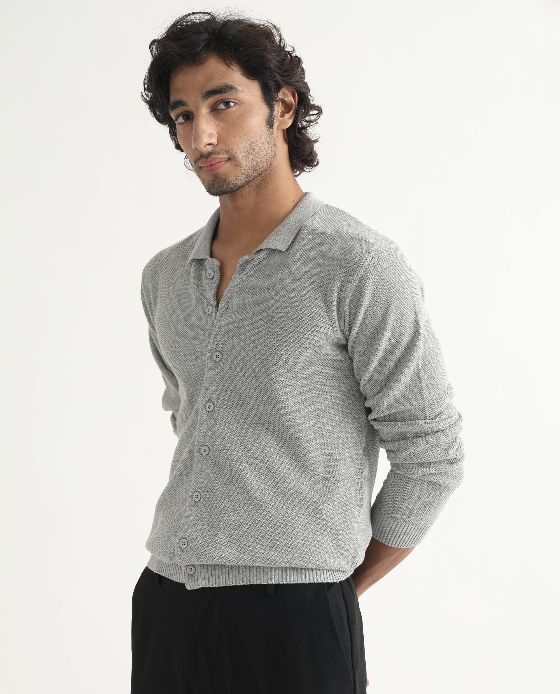 Rare Rabbit Men's Alias Light Grey Plain Regular Fit Full Sleeve Collared Shirt - Image 5