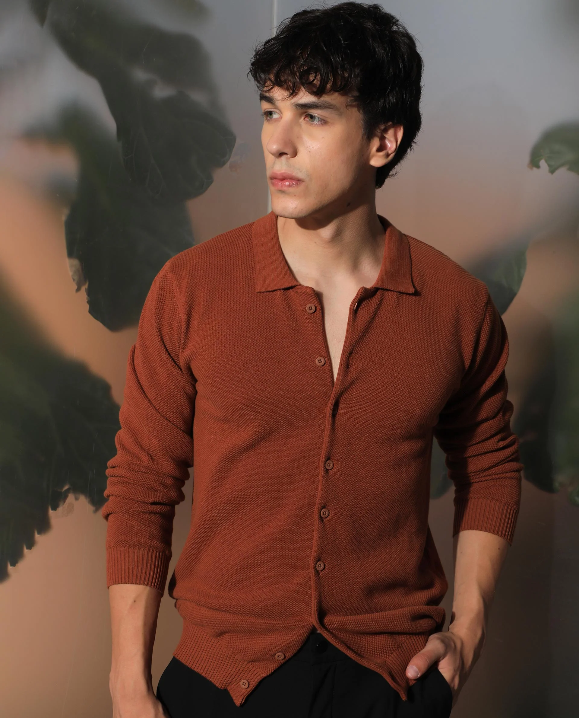 Rare Rabbit Men's Alias Rust Plain Regular Fit Full Sleeve Collared Shirt - Image 4