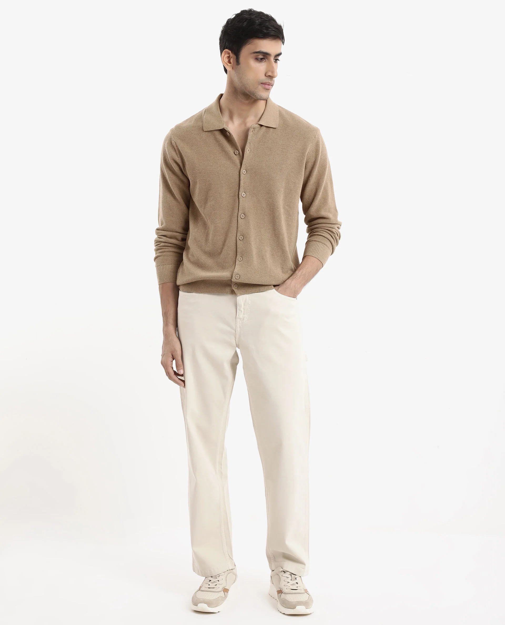 Rare Rabbit Men's Alias-N Beige Cotton Plain Regular Fit Full Sleeve Collared Shirt - Image 2