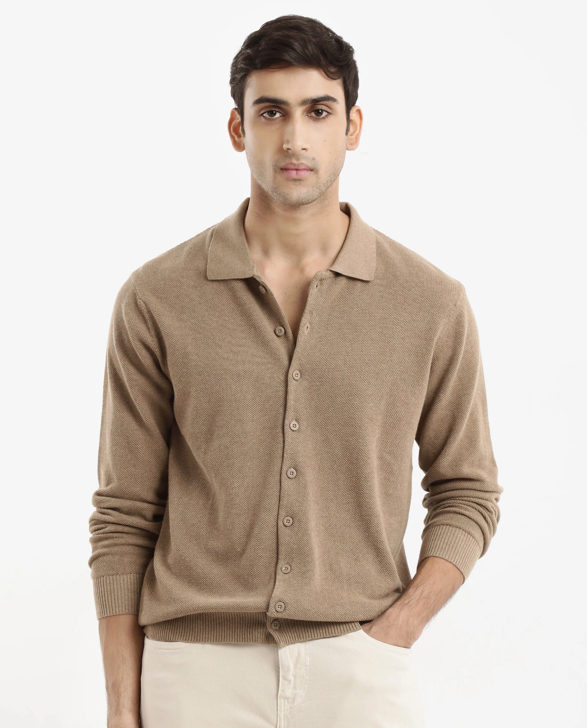 Rare Rabbit Men's Alias-N Beige Cotton Plain Regular Fit Full Sleeve Collared Shirt - Image 3