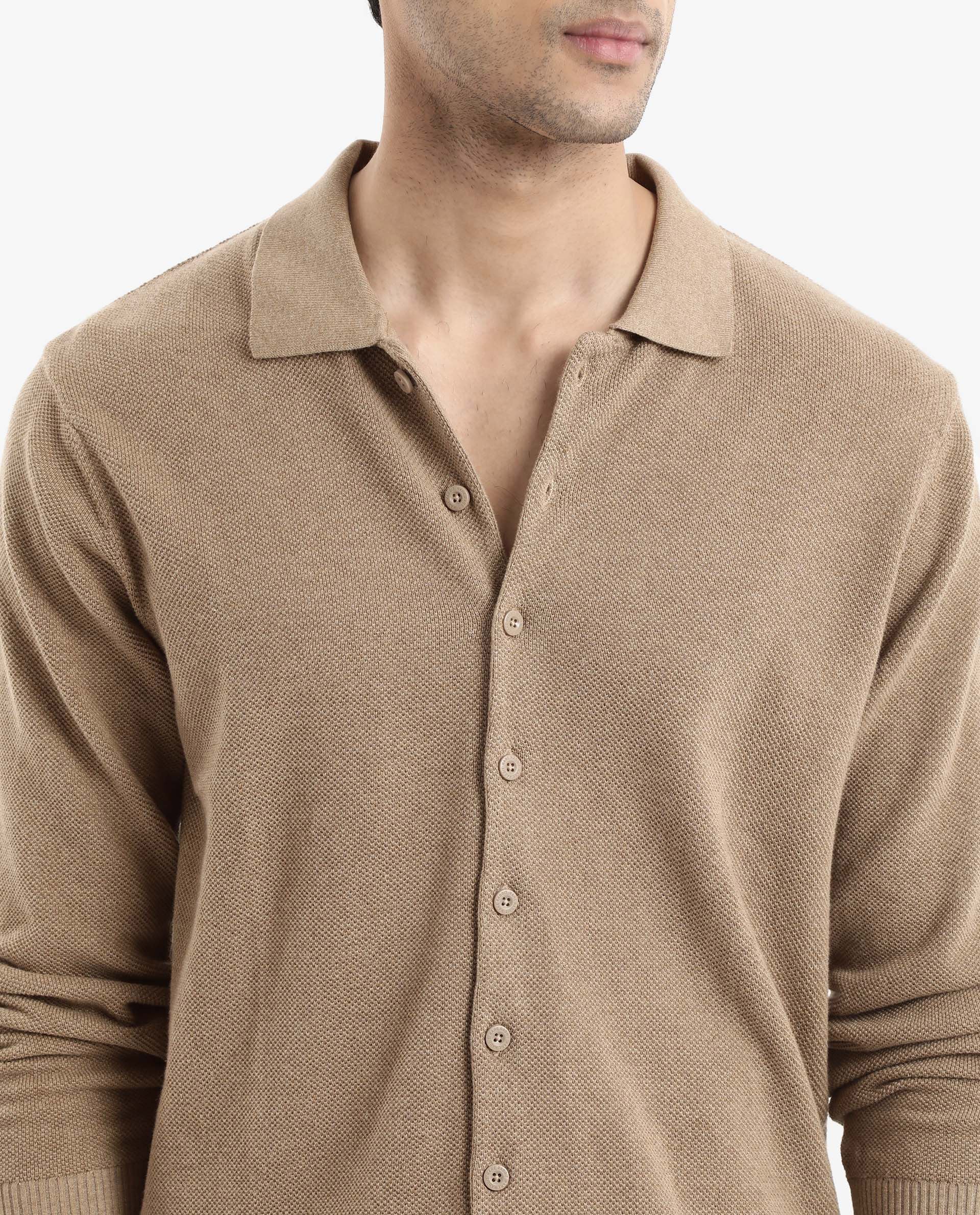 Rare Rabbit Men's Alias-N Beige Cotton Plain Regular Fit Full Sleeve Collared Shirt - Image 4