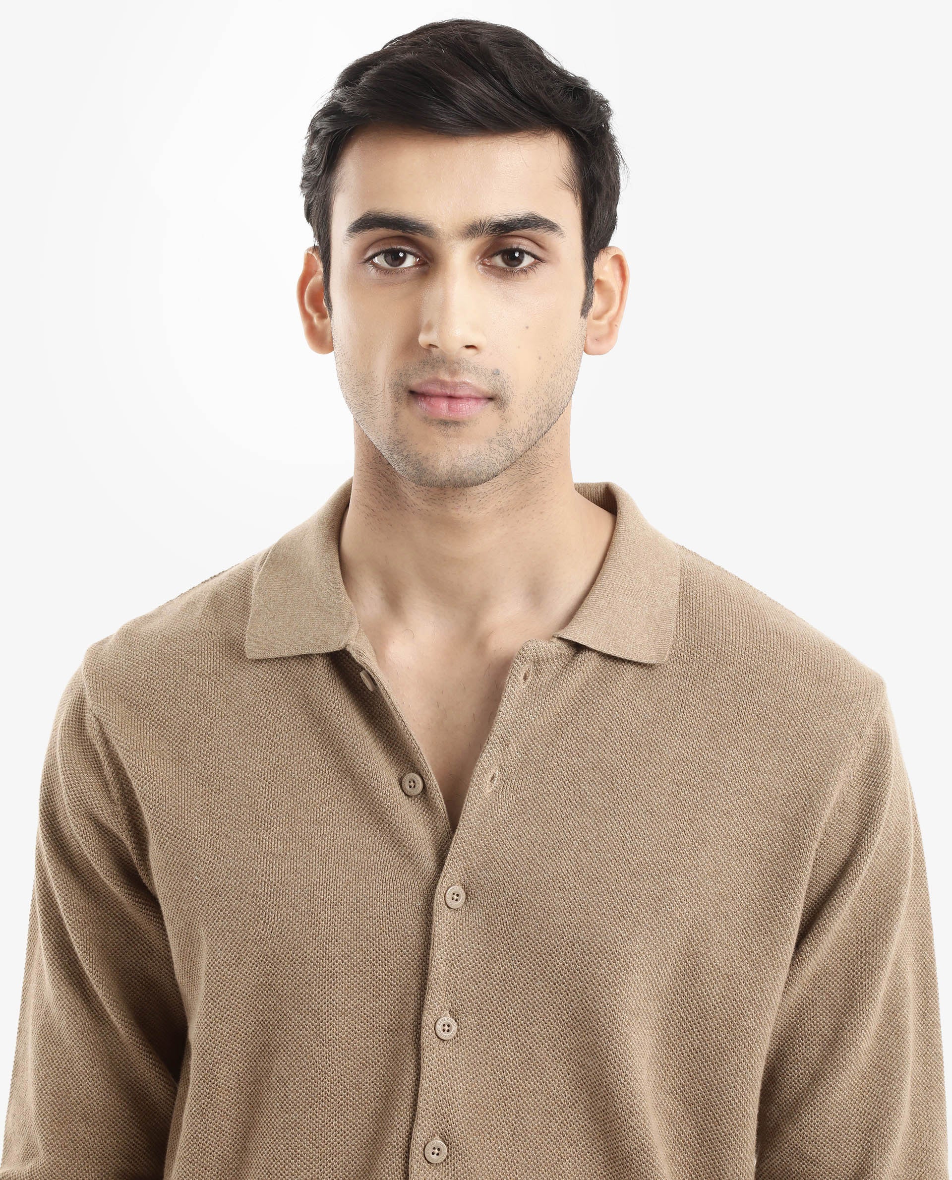 Rare Rabbit Men's Alias-N Beige Cotton Plain Regular Fit Full Sleeve Collared Shirt - Image 5