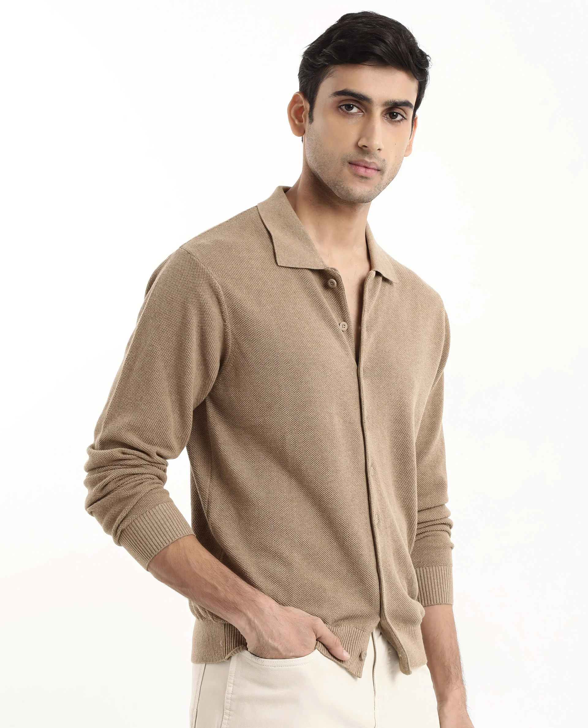 Rare Rabbit Men's Alias-N Beige Cotton Plain Regular Fit Full Sleeve Collared Shirt - Image 6