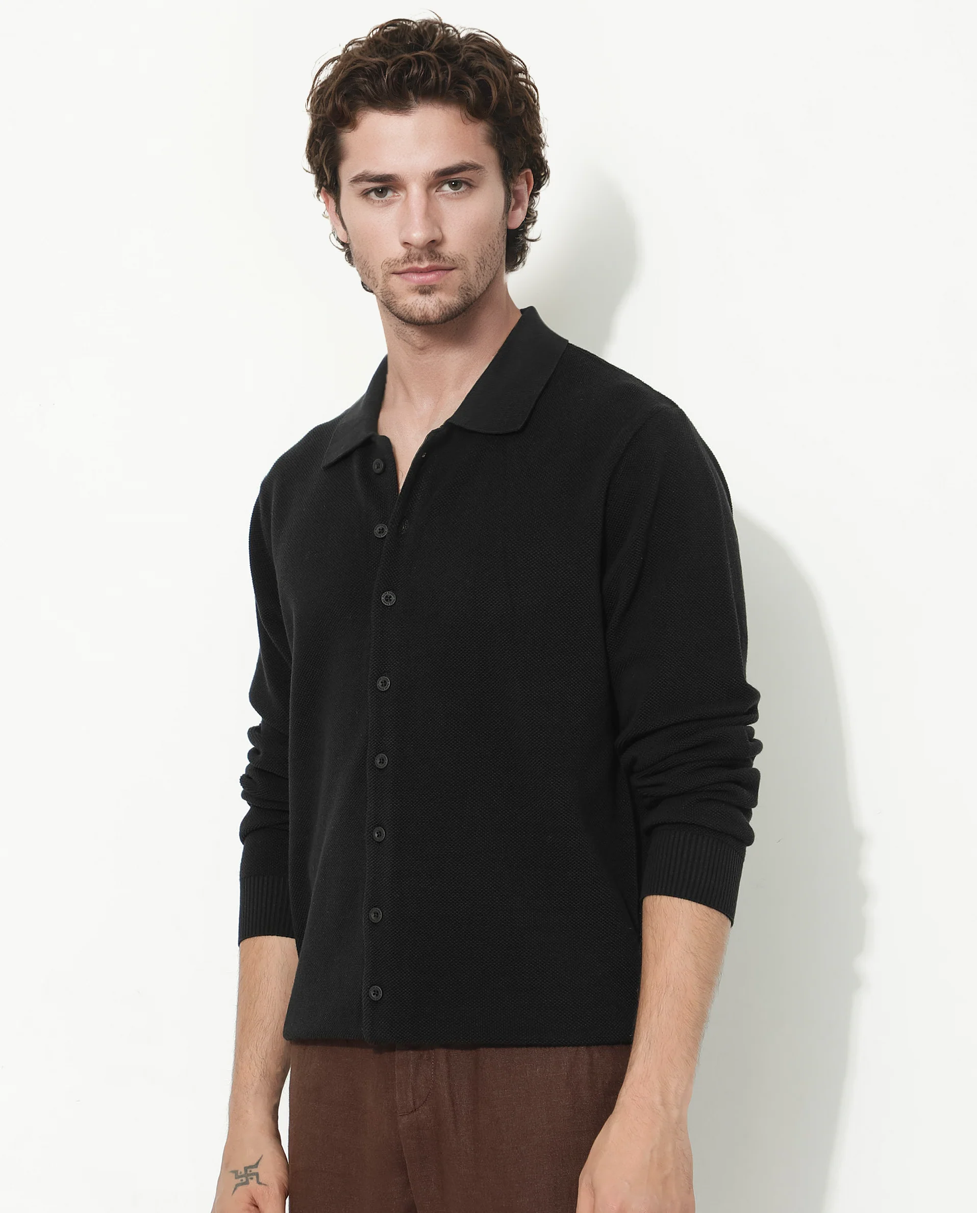 Rare Rabbit Men's Alias-N Black Cotton Plain Regular Fit Full Sleeve Collared Shirt - Image 5