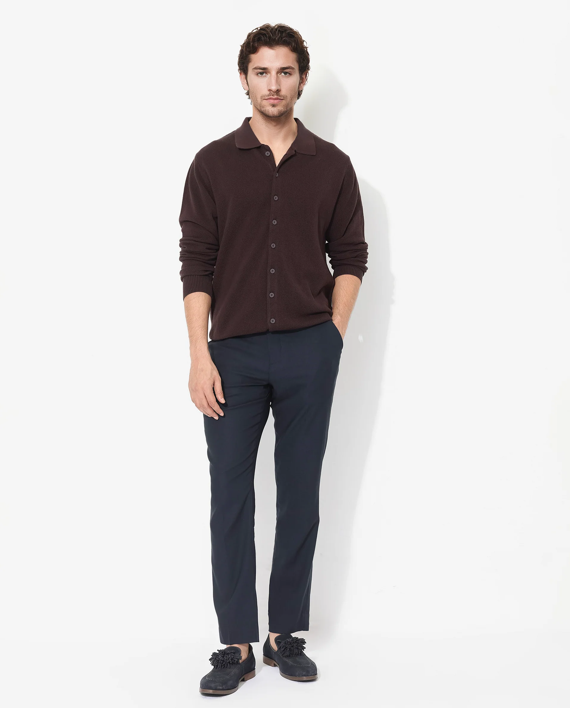 Rare Rabbit Men's Alias-N Brown Cotton Plain Regular Fit Full Sleeve Collared Shirt - Image 2