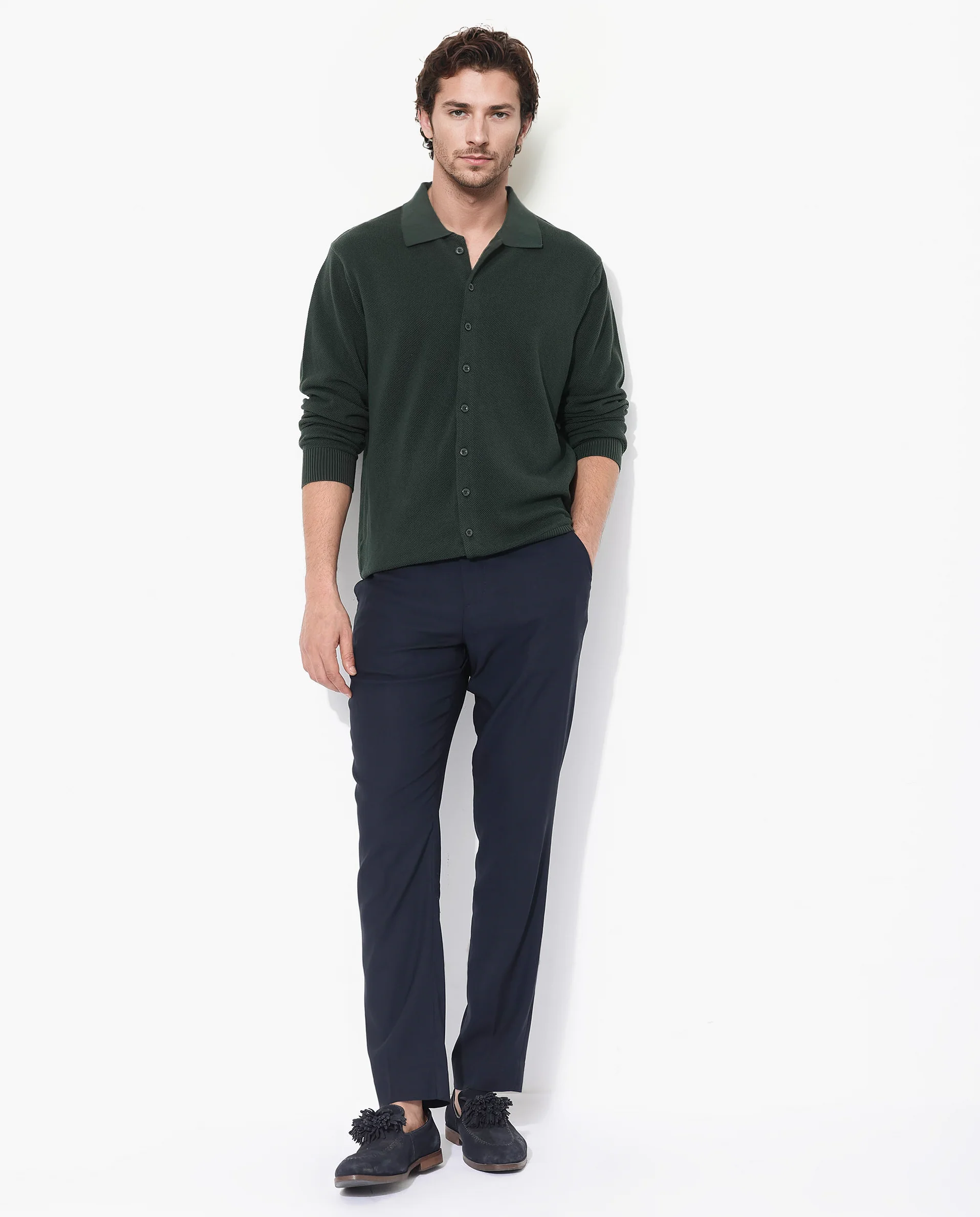 Rare Rabbit Men's Alias-N Dark Green Cotton Plain Regular Fit Full Sleeve Collared Shirt - Image 2