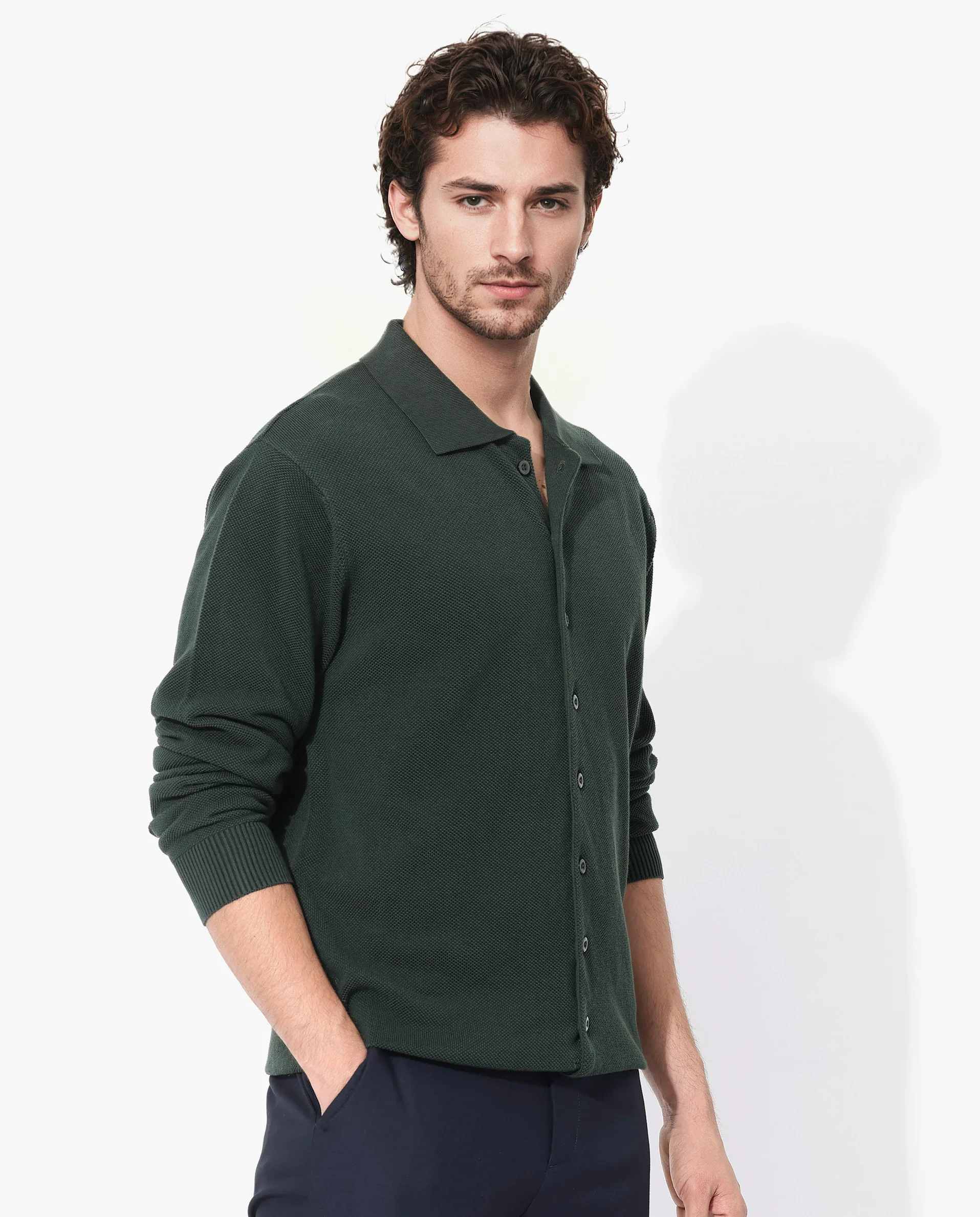 Rare Rabbit Men's Alias-N Dark Green Cotton Plain Regular Fit Full Sleeve Collared Shirt - Image 4