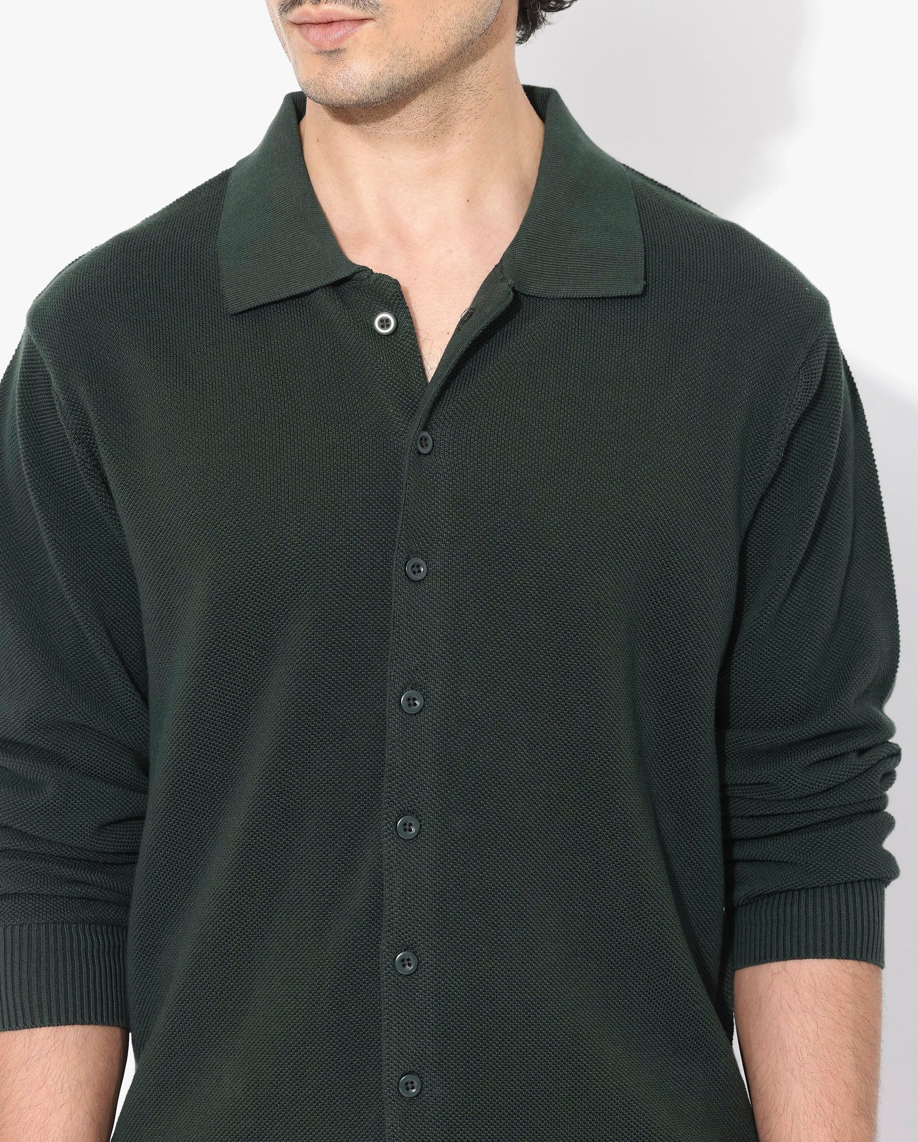 Rare Rabbit Men's Alias-N Dark Green Cotton Plain Regular Fit Full Sleeve Collared Shirt - Image 5