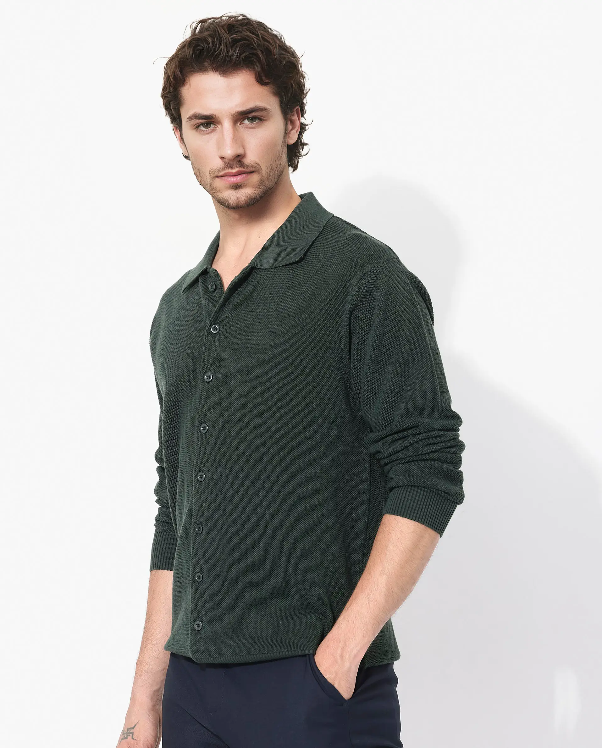 Rare Rabbit Men's Alias-N Dark Green Cotton Plain Regular Fit Full Sleeve Collared Shirt - Image 6