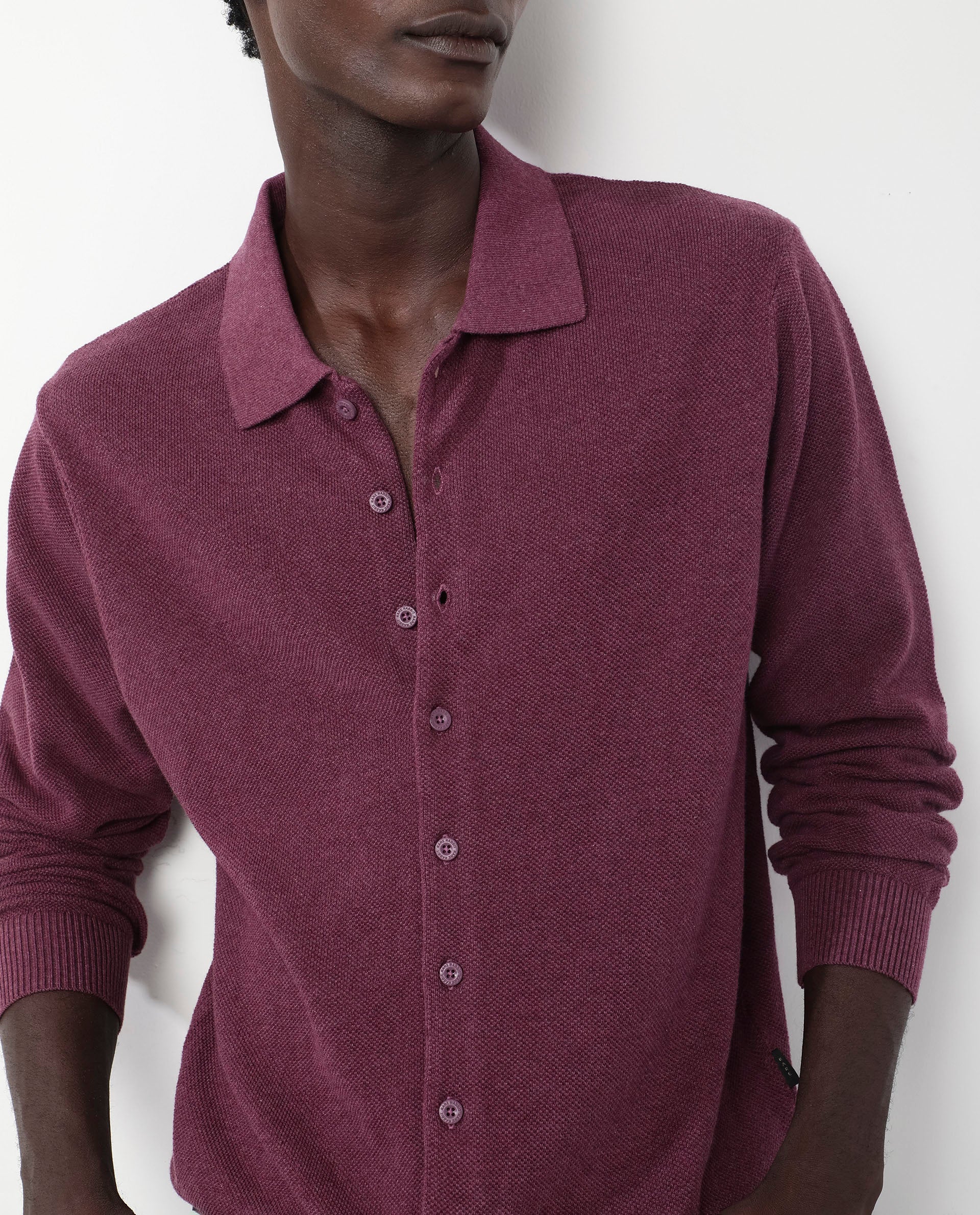 Rare Rabbit Men's Alias-N Dusky Purple Cotton Plain Regular Fit Full Sleeve Collared Shirt - Image 3