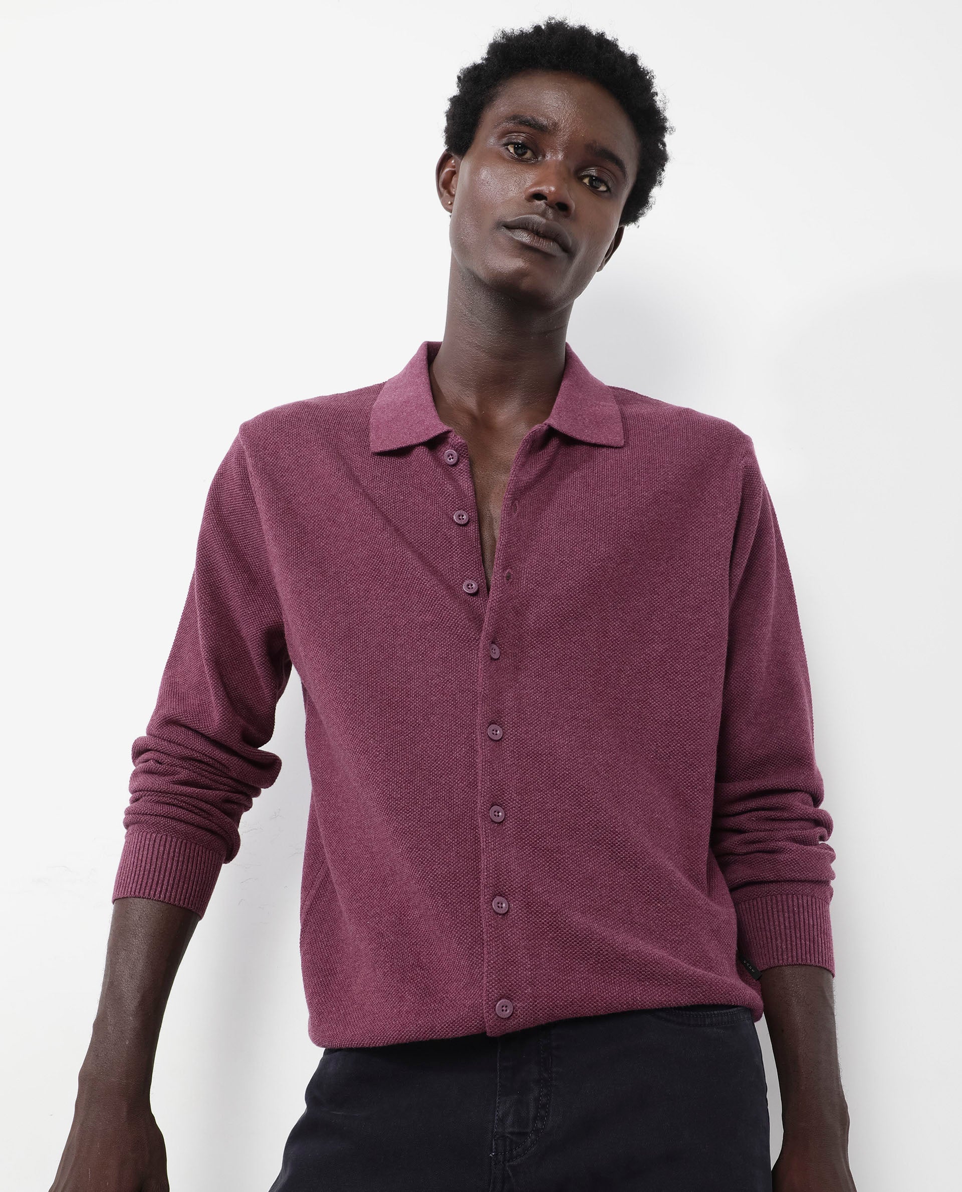 Rare Rabbit Men's Alias-N Dusky Purple Cotton Plain Regular Fit Full Sleeve Collared Shirt - Image 4