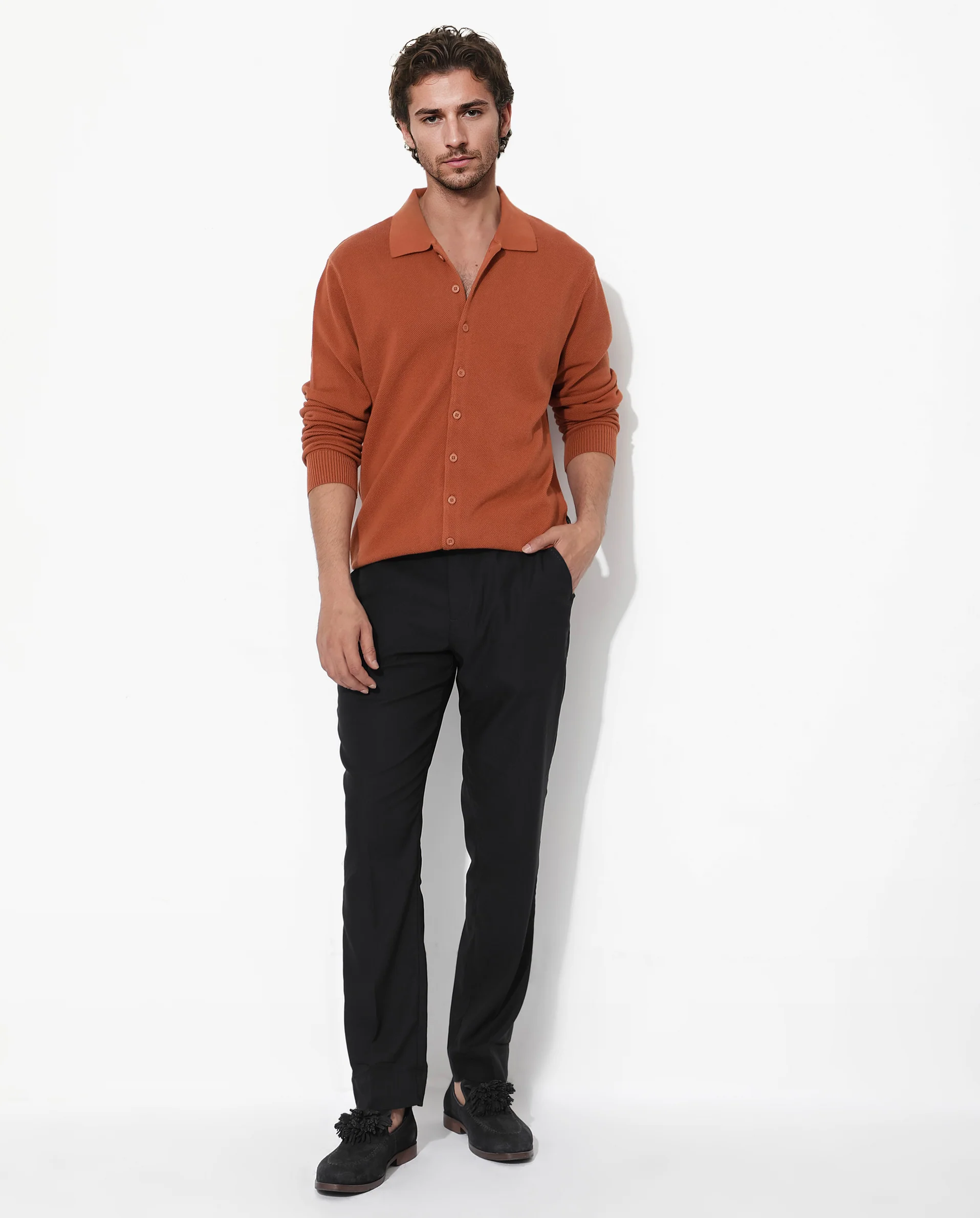 Rare Rabbit Men's Alias-N Dusky Rust Cotton Plain Regular Fit Full Sleeve Collared Shirt - Image 2