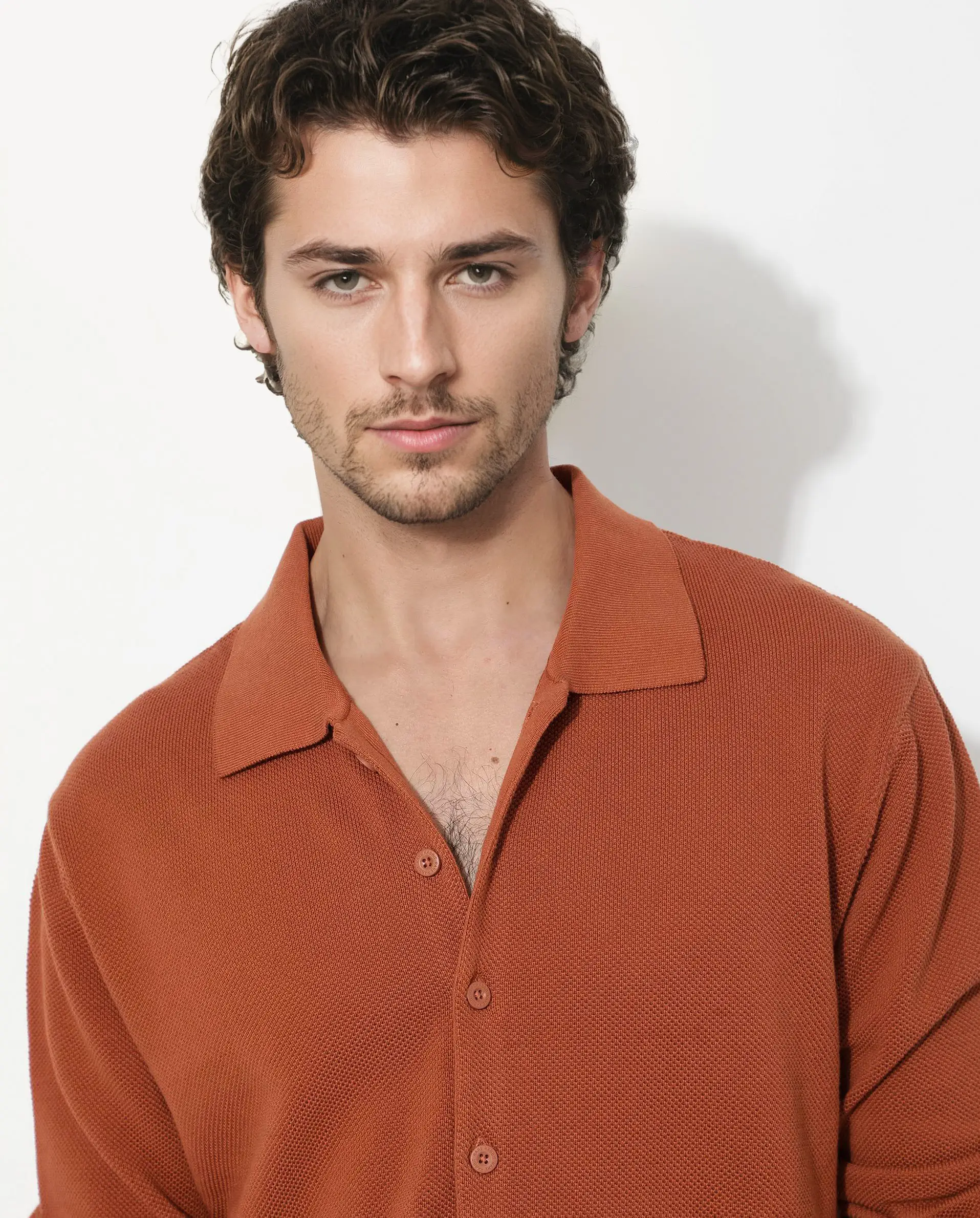 Rare Rabbit Men's Alias-N Dusky Rust Cotton Plain Regular Fit Full Sleeve Collared Shirt - Image 3