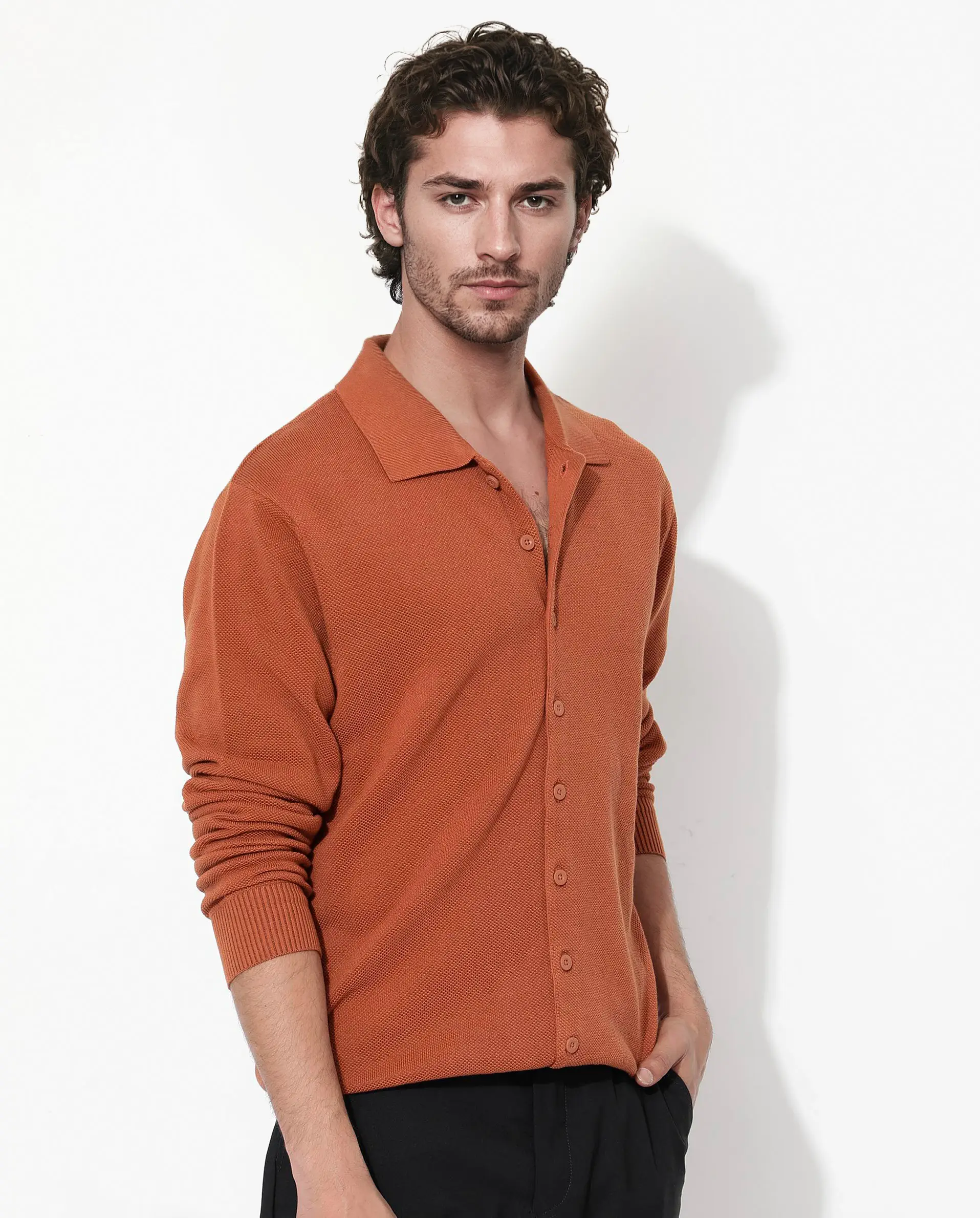 Rare Rabbit Men's Alias-N Dusky Rust Cotton Plain Regular Fit Full Sleeve Collared Shirt - Image 4