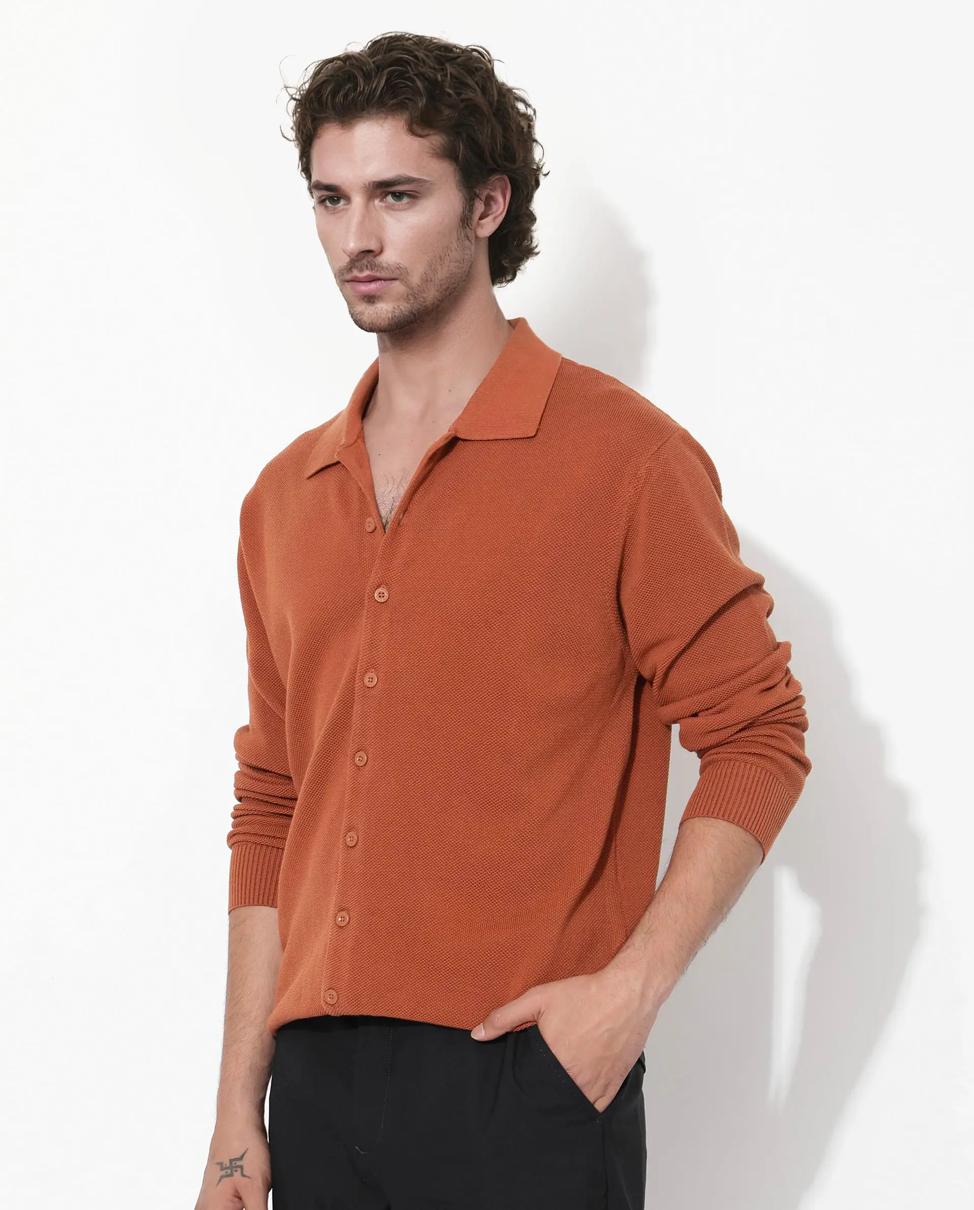 Rare Rabbit Men's Alias-N Dusky Rust Cotton Plain Regular Fit Full Sleeve Collared Shirt - Image 6