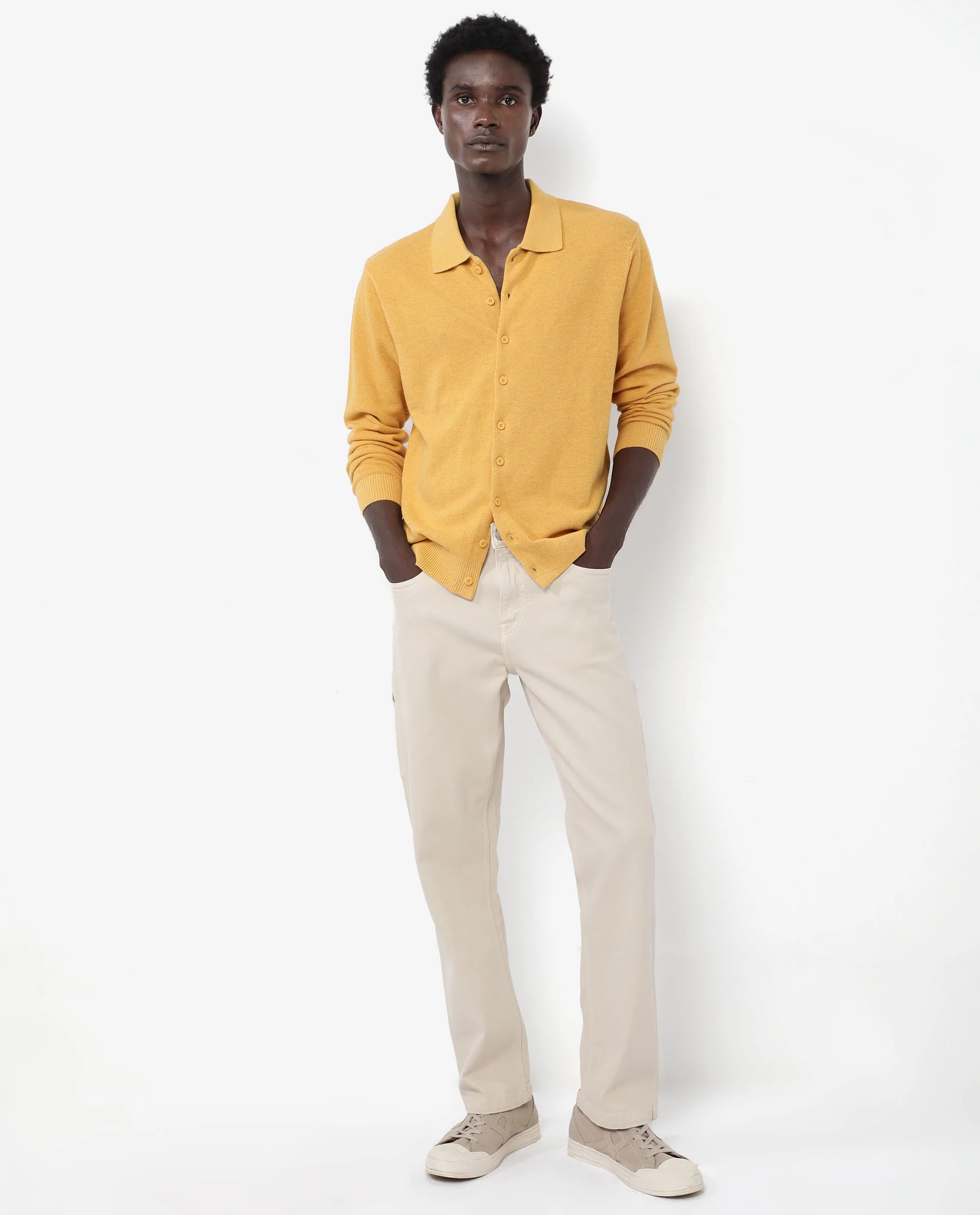 Rare Rabbit Men's Alias-N Dusky Yellow Cotton Plain Regular Fit Full Sleeve Collared Shirt - Image 2