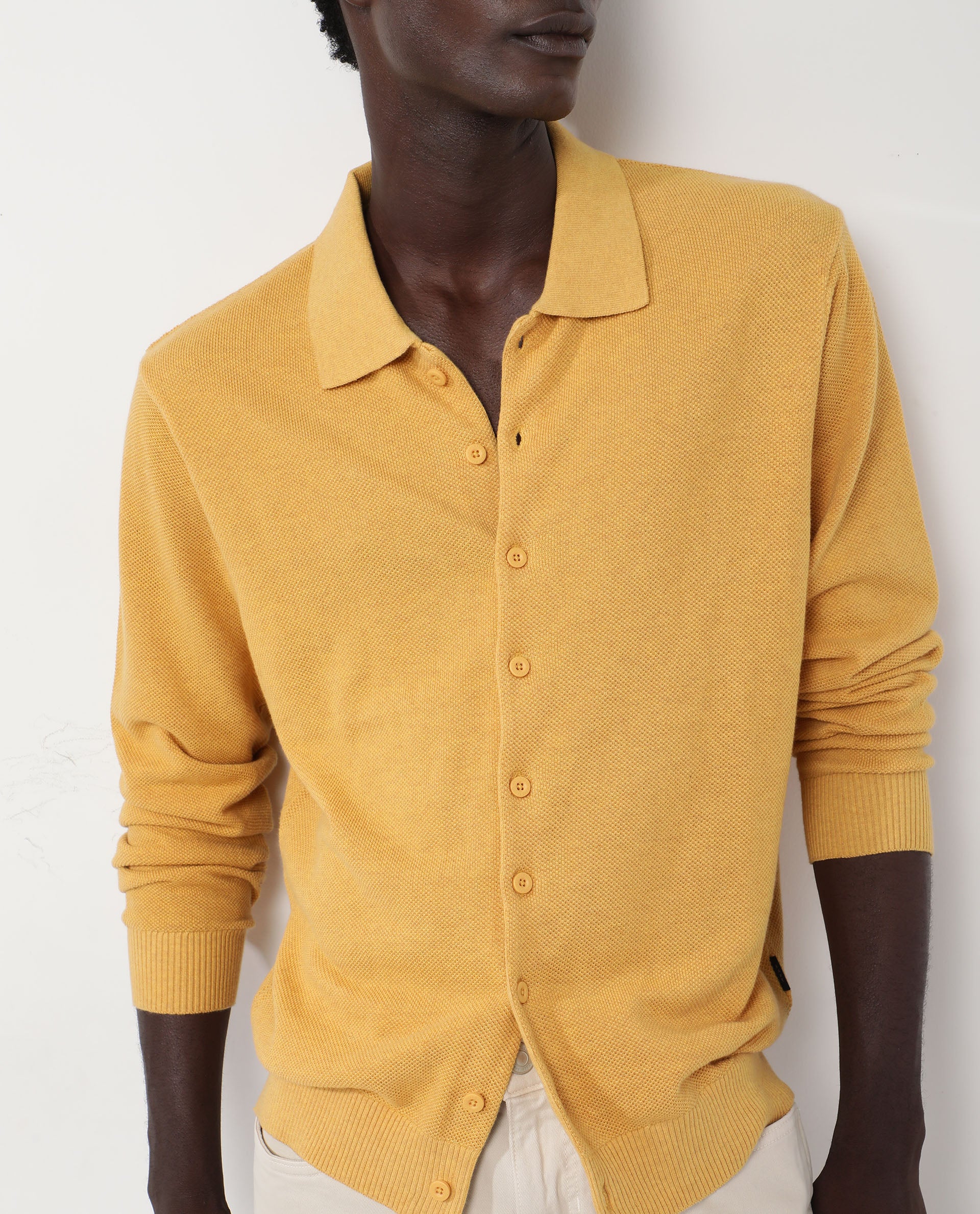 Rare Rabbit Men's Alias-N Dusky Yellow Cotton Plain Regular Fit Full Sleeve Collared Shirt - Image 3