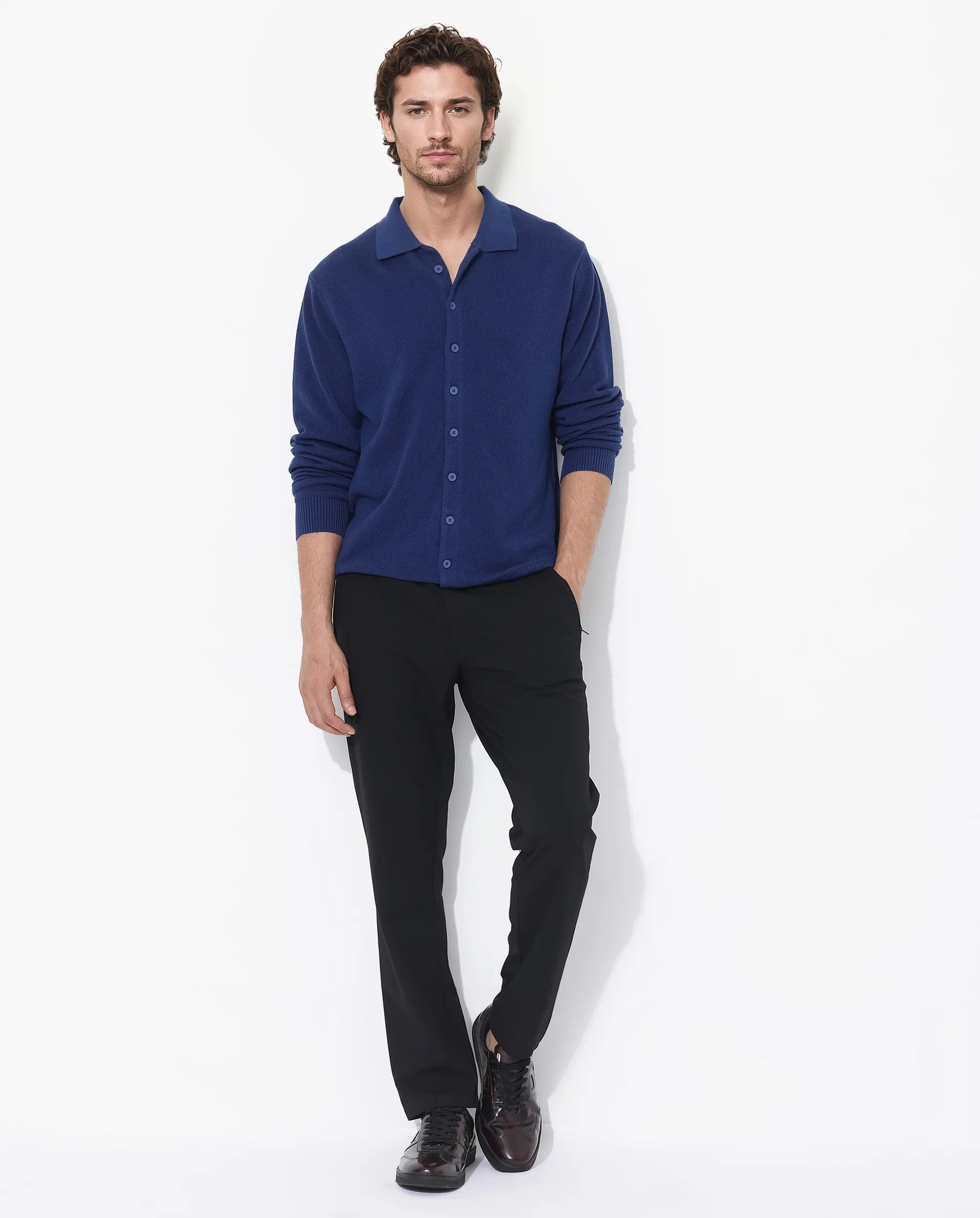 Rare Rabbit Men's Alias-N Flouroscent Blue Cotton Plain Regular Fit Full Sleeve Collared Shirt - Image 2