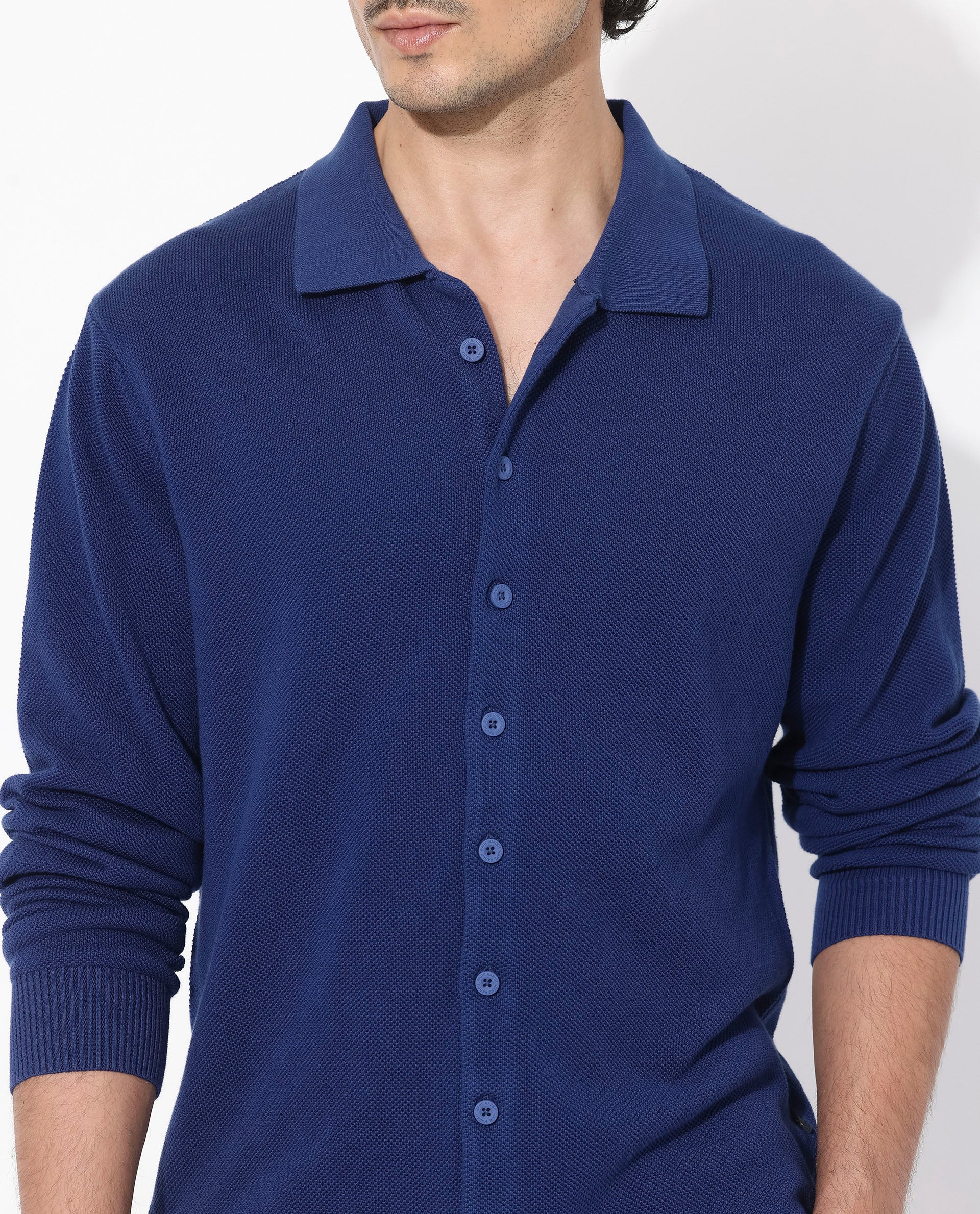 Rare Rabbit Men's Alias-N Flouroscent Blue Cotton Plain Regular Fit Full Sleeve Collared Shirt - Image 3