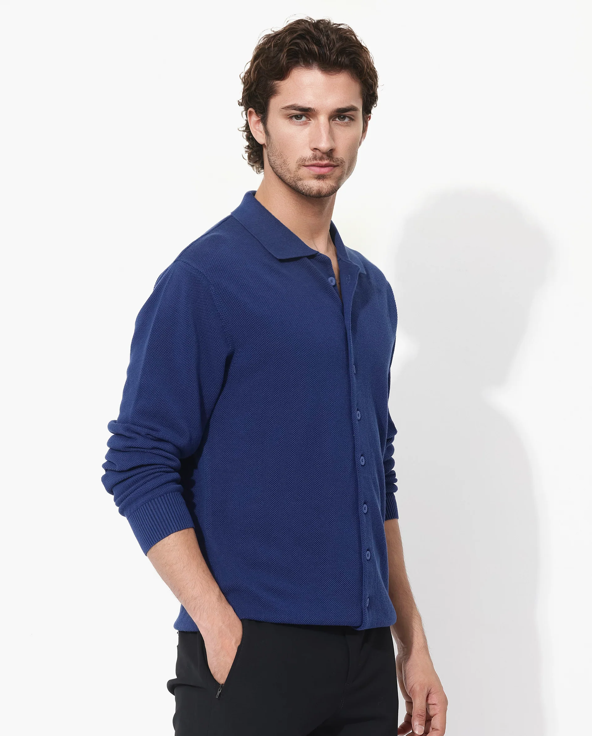 Rare Rabbit Men's Alias-N Flouroscent Blue Cotton Plain Regular Fit Full Sleeve Collared Shirt - Image 4