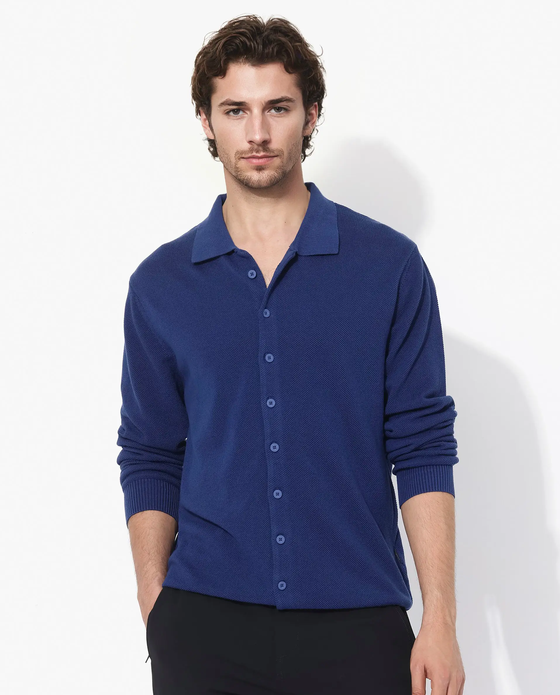 Rare Rabbit Men's Alias-N Flouroscent Blue Cotton Plain Regular Fit Full Sleeve Collared Shirt - Image 6