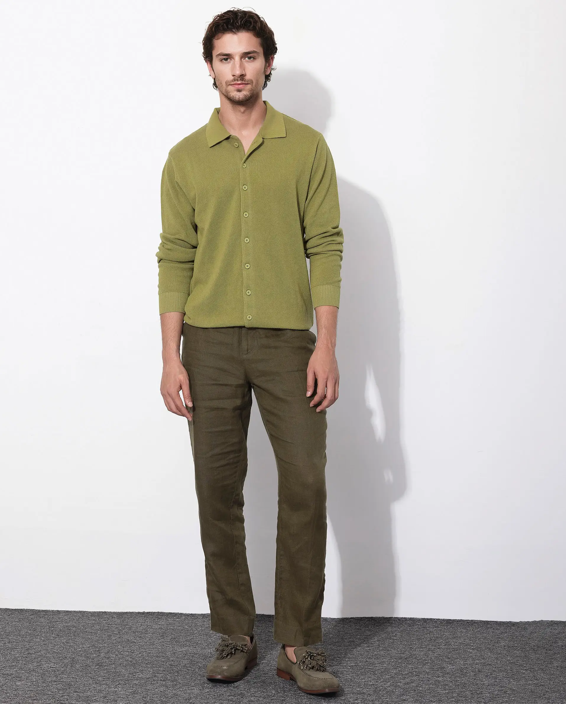 Rare Rabbit Men's Alias-N Flouroscent Green Cotton Plain Regular Fit Full Sleeve Collared Shirt - Image 2