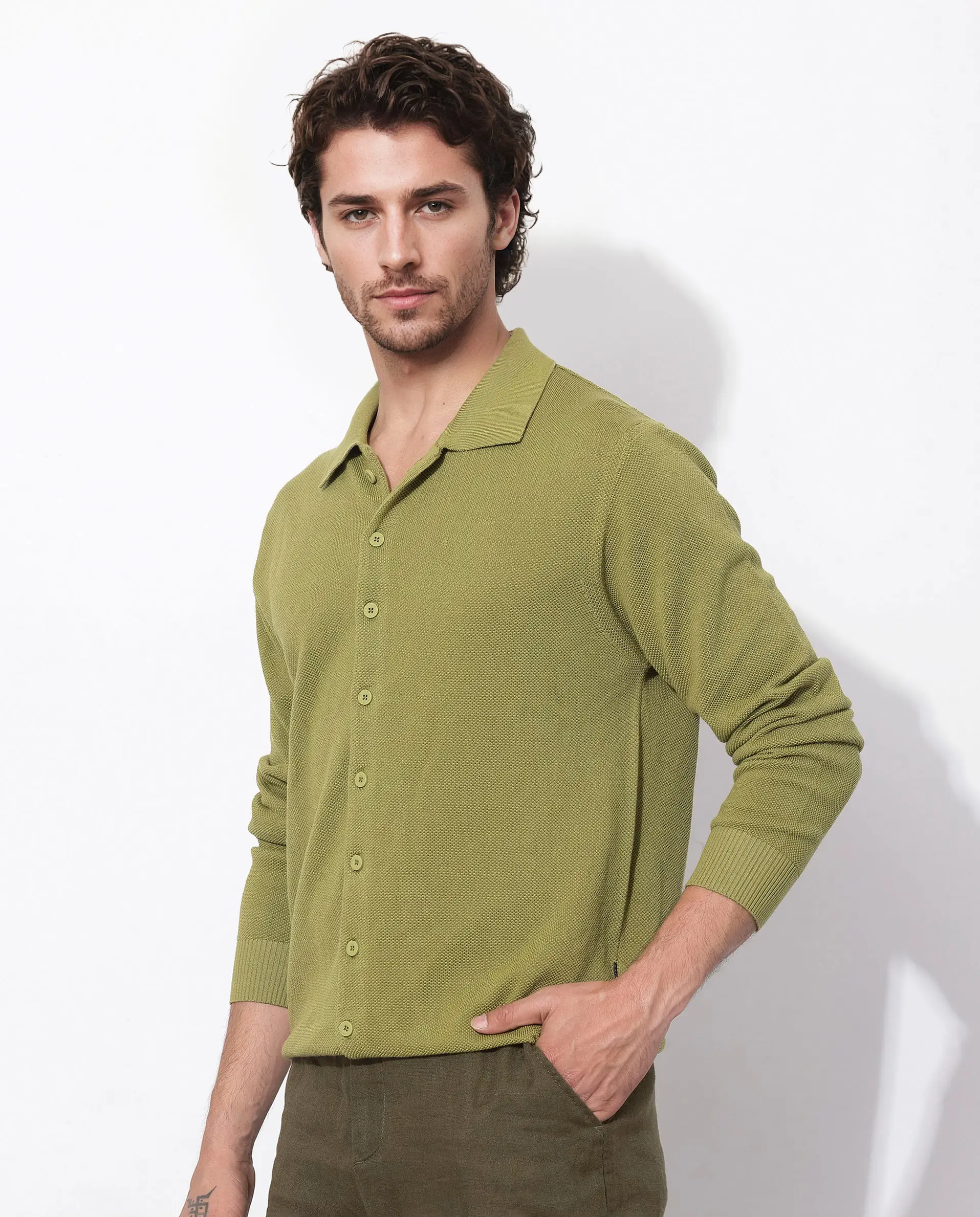 Rare Rabbit Men's Alias-N Flouroscent Green Cotton Plain Regular Fit Full Sleeve Collared Shirt - Image 6