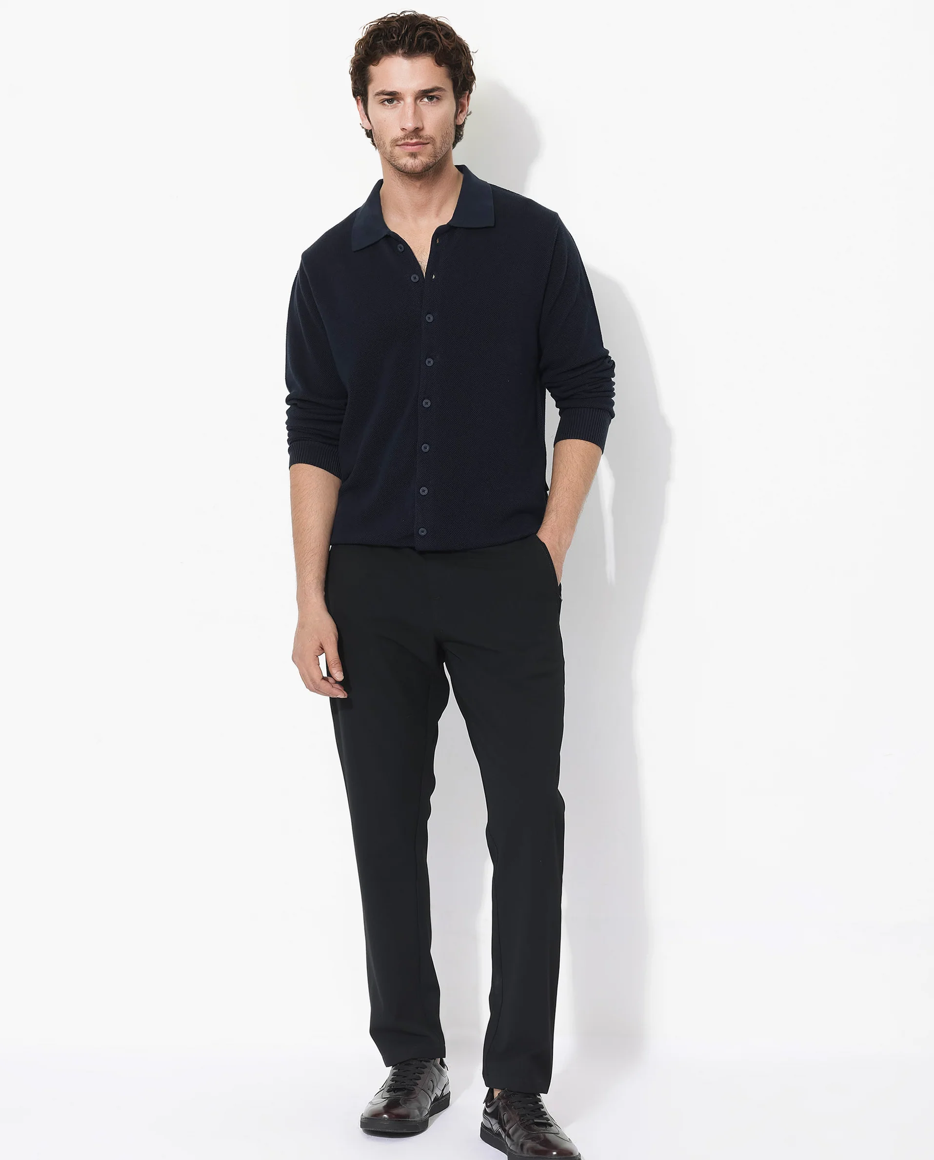 Rare Rabbit Men's Alias-N Navy Cotton Plain Regular Fit Full Sleeve Collared Shirt - Image 2
