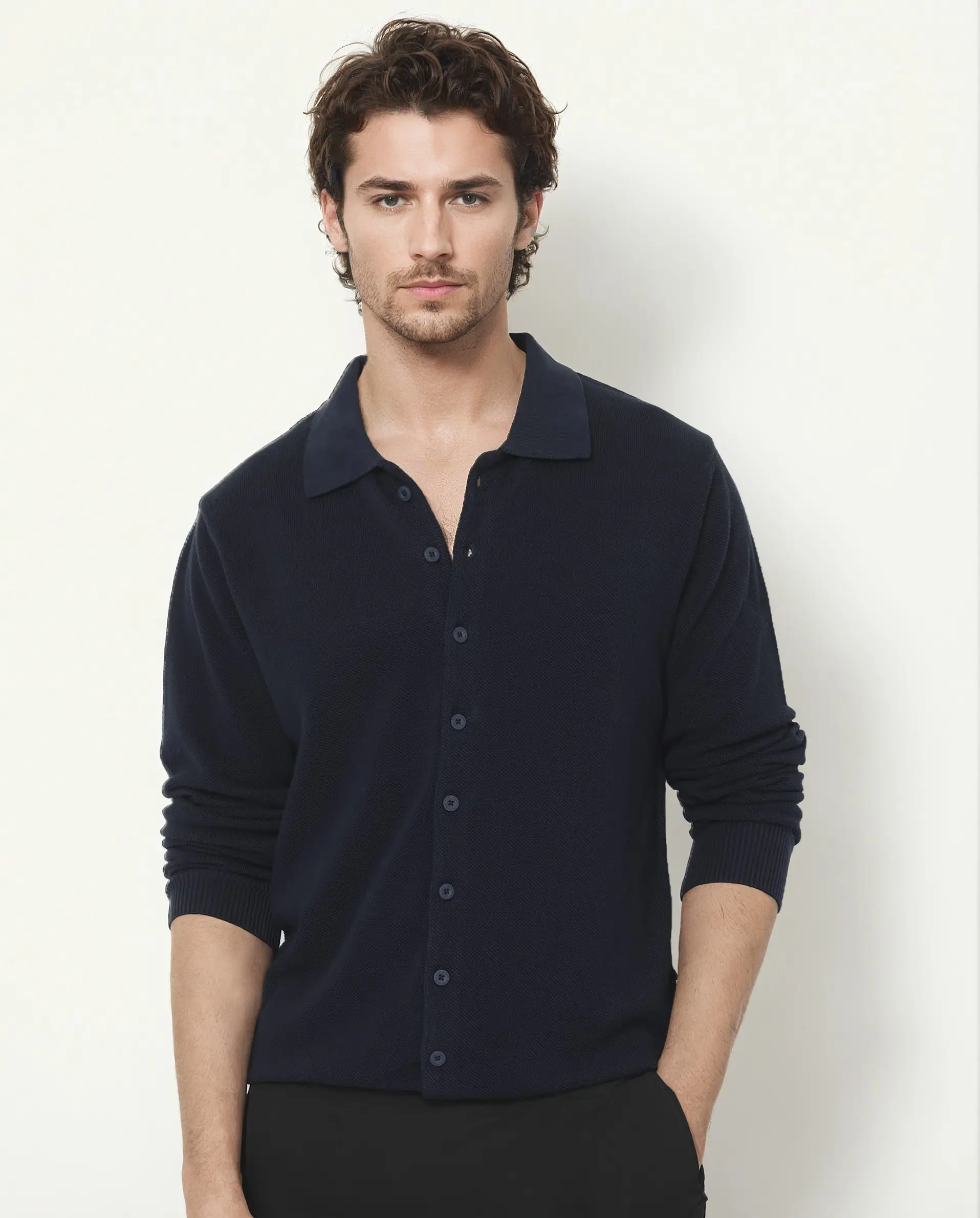 Rare Rabbit Men's Alias-N Navy Cotton Plain Regular Fit Full Sleeve Collared Shirt - Image 4