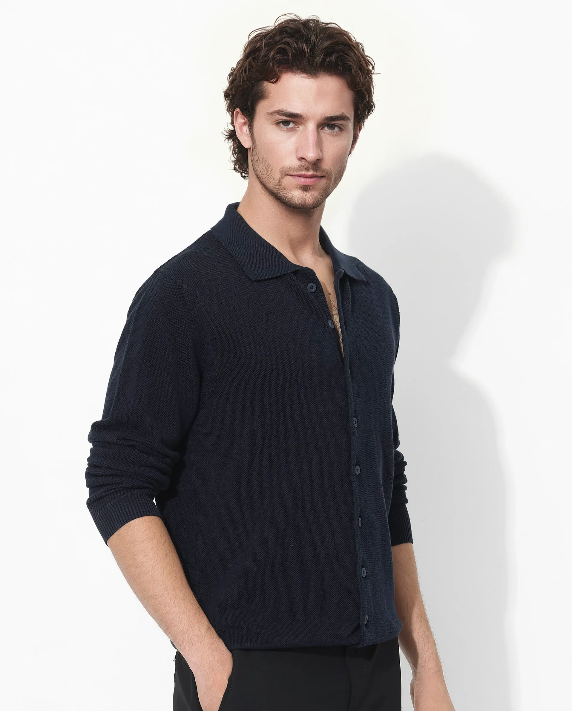 Rare Rabbit Men's Alias-N Navy Cotton Plain Regular Fit Full Sleeve Collared Shirt - Image 5