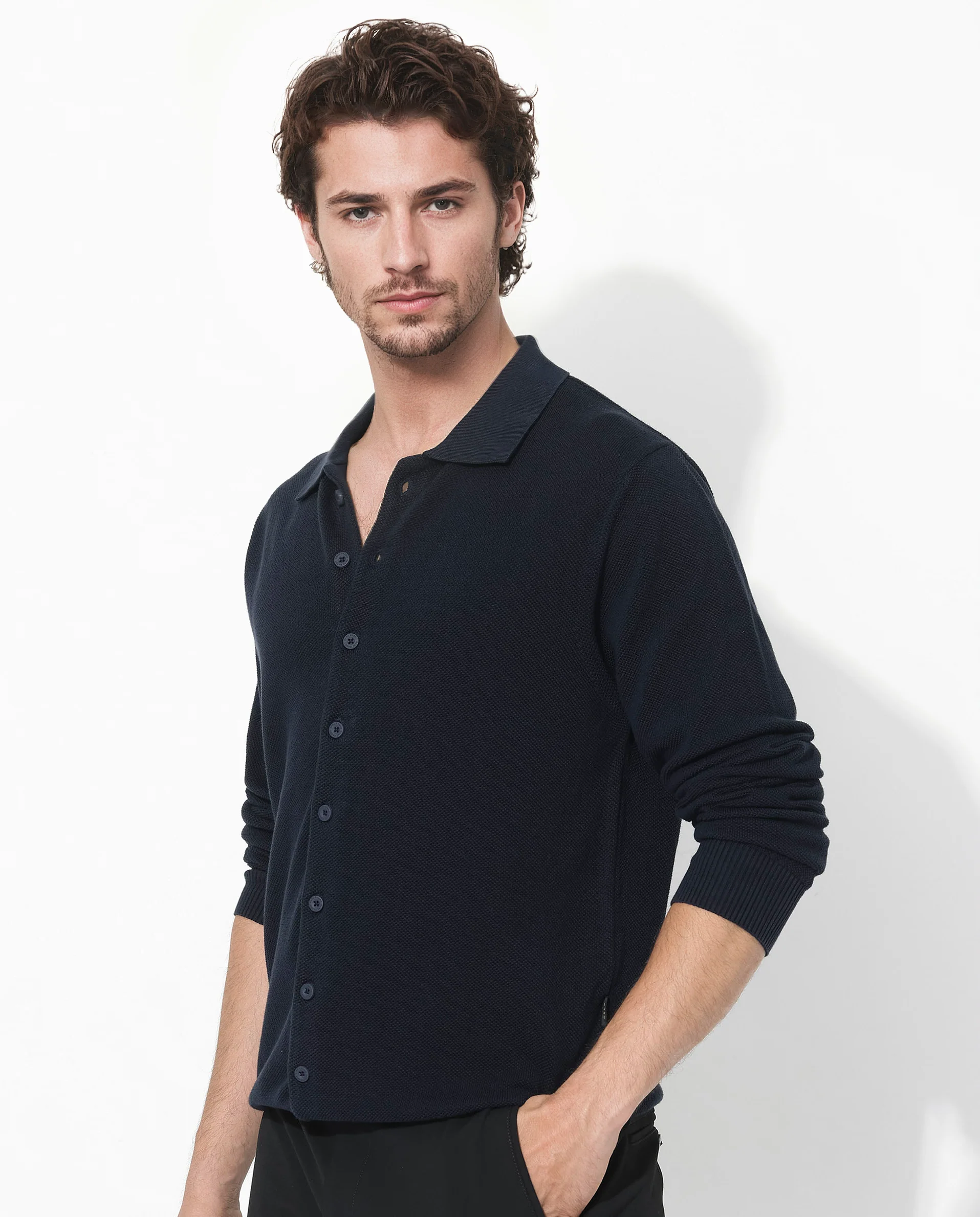 Rare Rabbit Men's Alias-N Navy Cotton Plain Regular Fit Full Sleeve Collared Shirt - Image 6