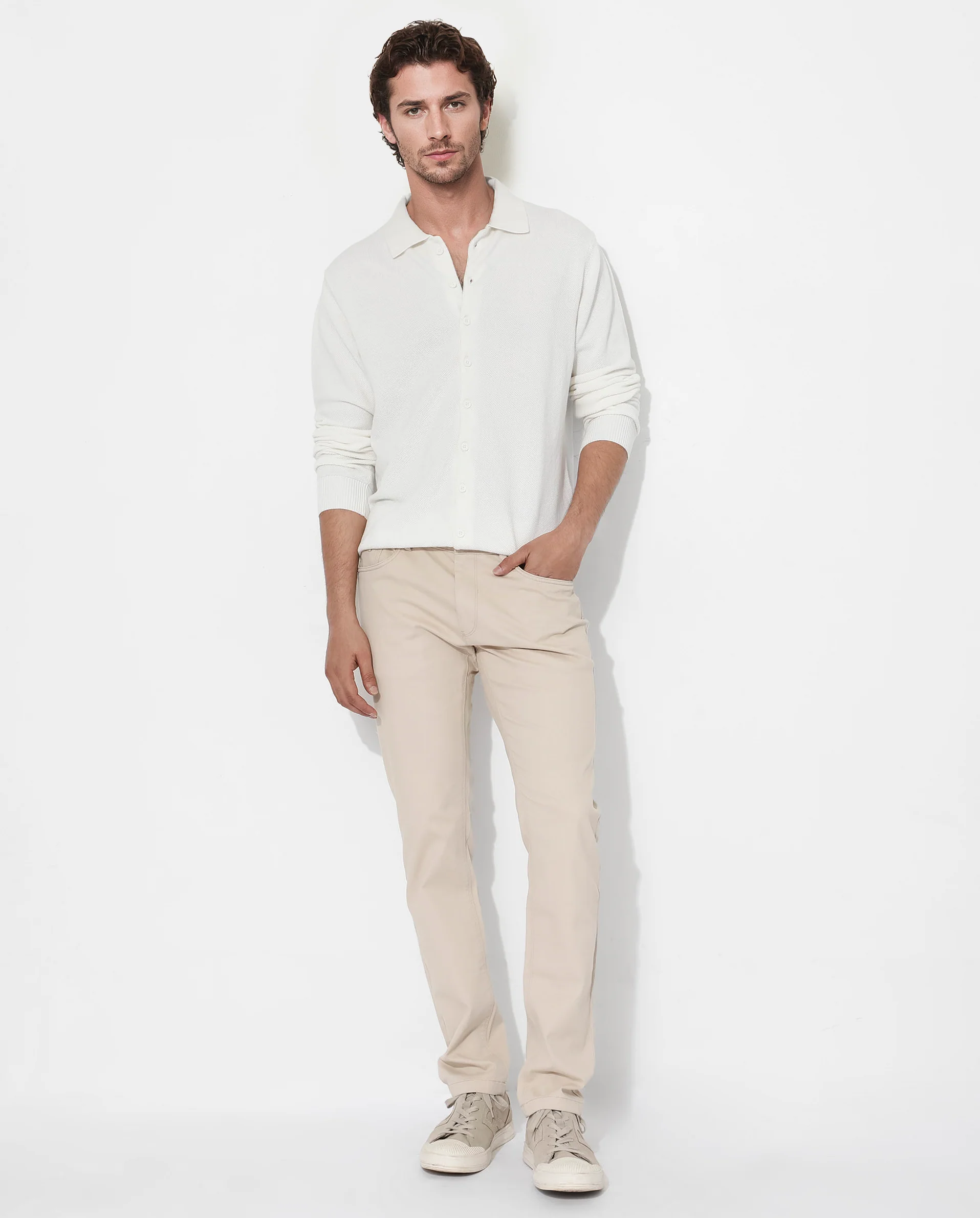 Rare Rabbit Men's Alias-N Off White Cotton Plain Regular Fit Full Sleeve Collared Shirt - Image 2