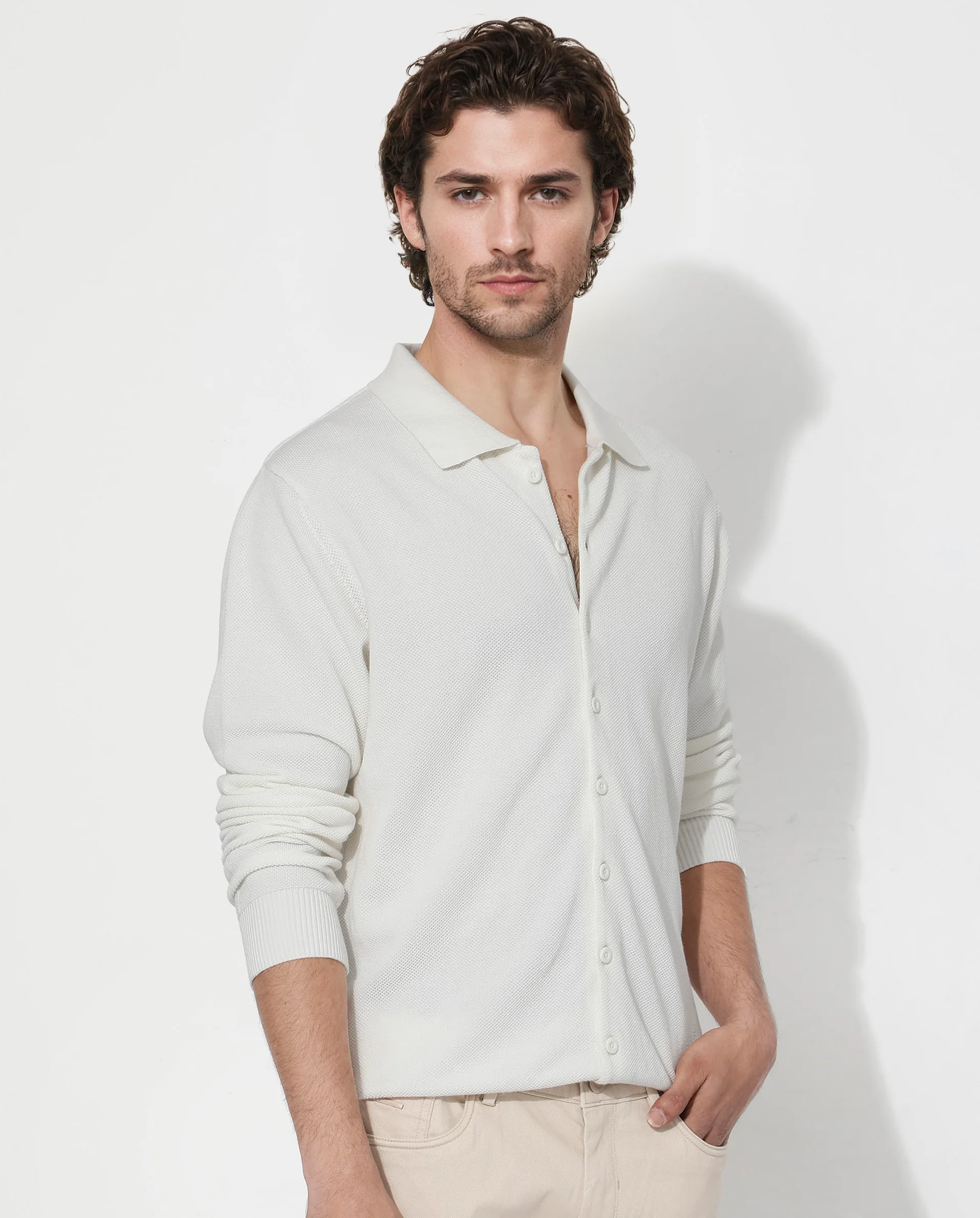 Rare Rabbit Men's Alias-N Off White Cotton Plain Regular Fit Full Sleeve Collared Shirt - Image 3