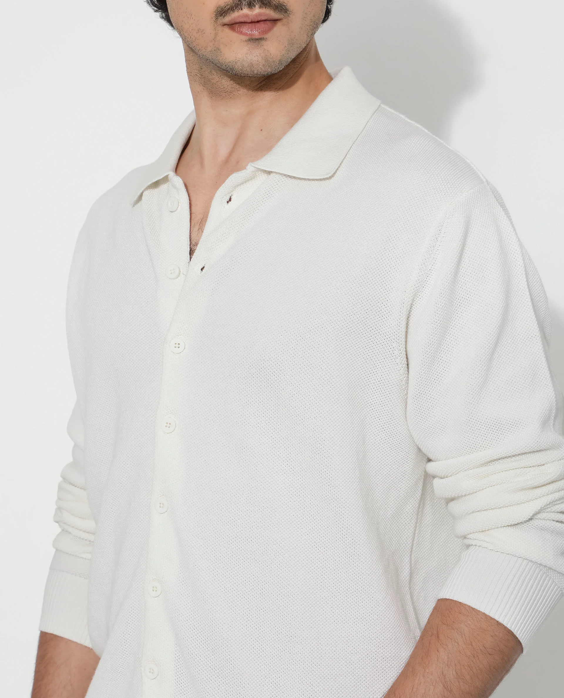 Rare Rabbit Men's Alias-N Off White Cotton Plain Regular Fit Full Sleeve Collared Shirt - Image 5
