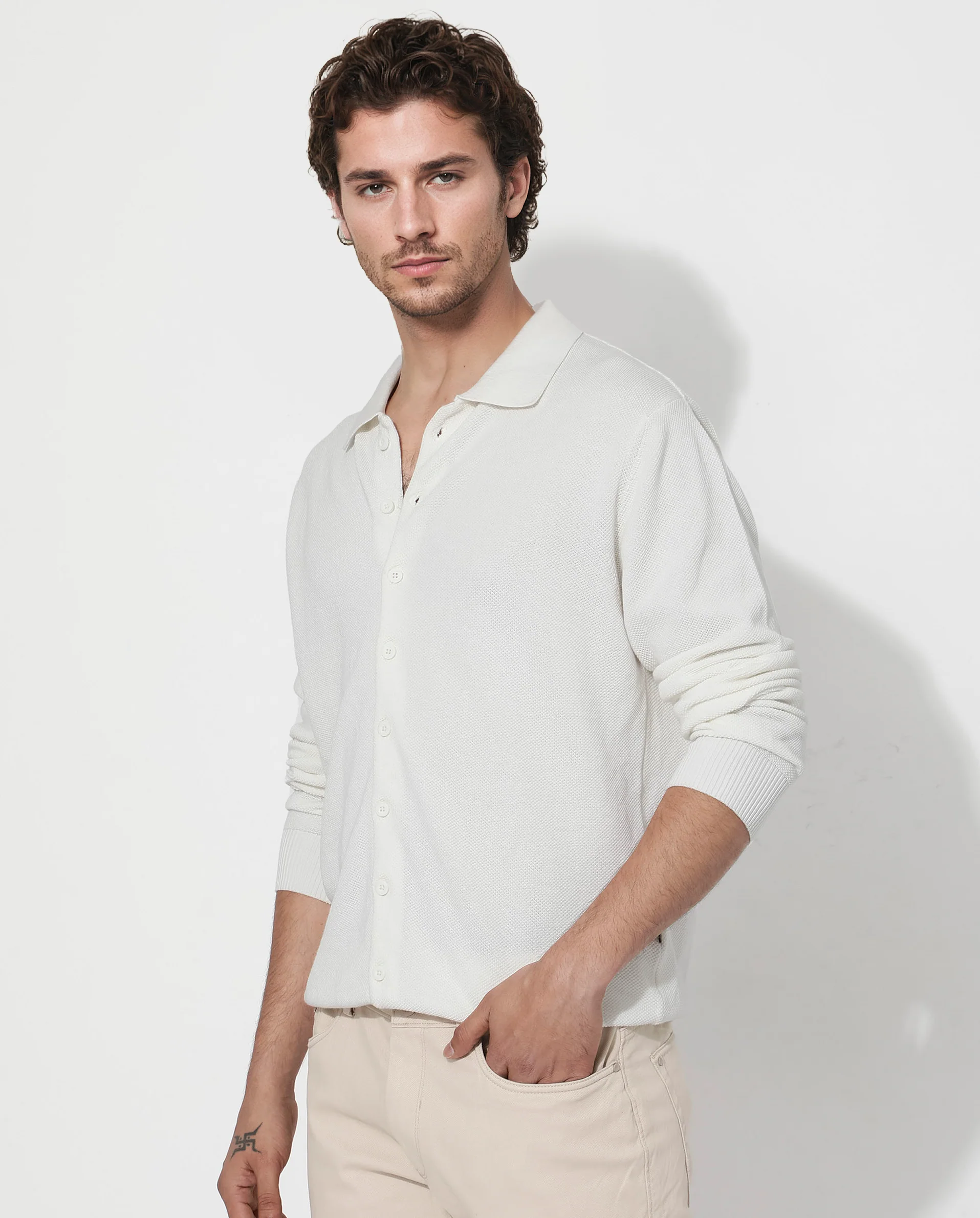 Rare Rabbit Men's Alias-N Off White Cotton Plain Regular Fit Full Sleeve Collared Shirt - Image 6