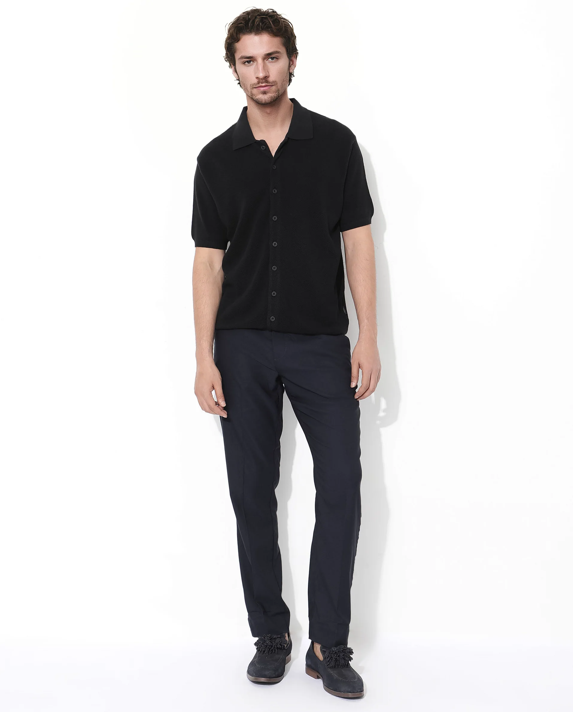 Rare Rabbit Men's Alias-N Ss Black Cotton Plain Regular Fit Half Sleeve Collared Shirt - Image 2