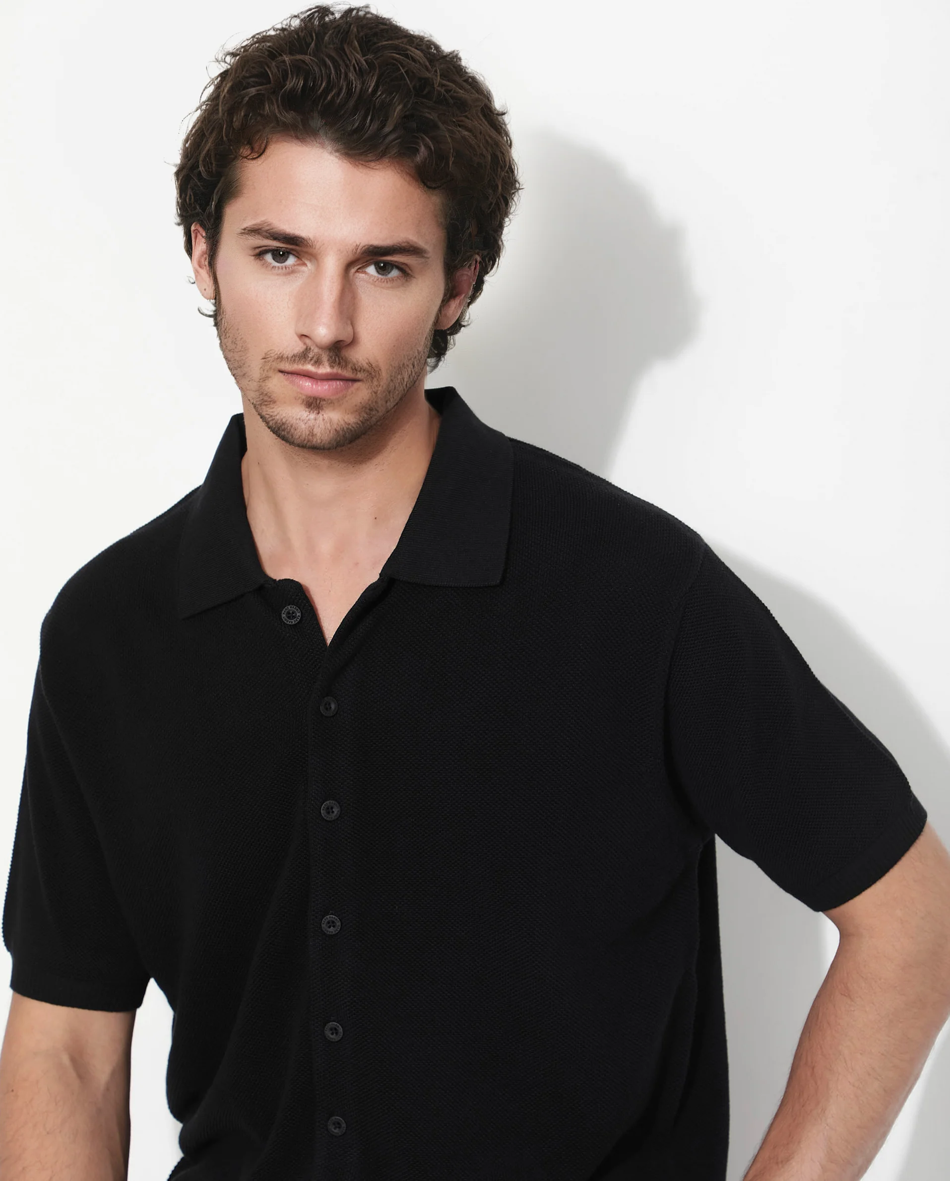 Rare Rabbit Men's Alias-N Ss Black Cotton Plain Regular Fit Half Sleeve Collared Shirt - Image 4