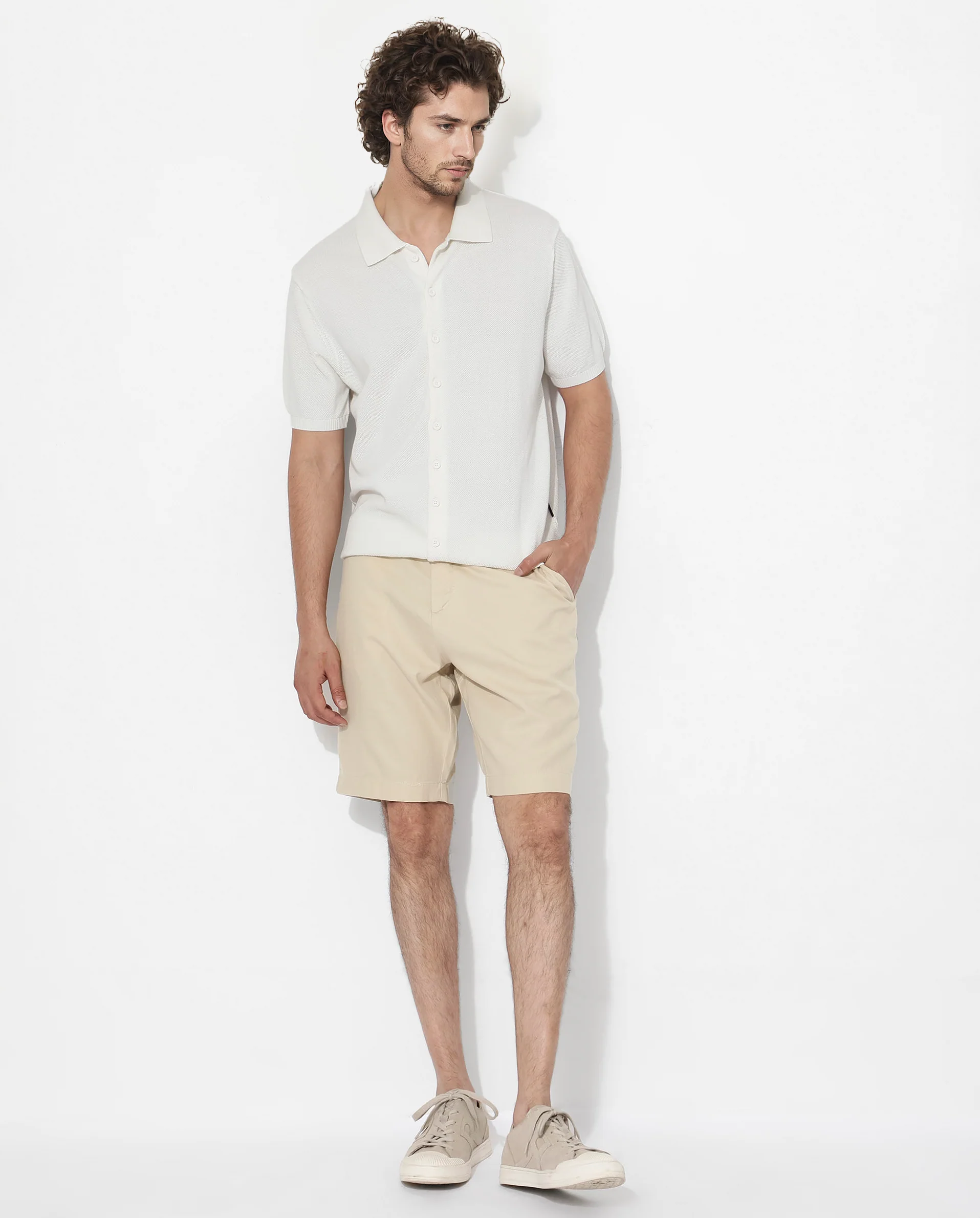 Rare Rabbit Men's Alias-N Ss Off White Cotton Plain Regular Fit Half Sleeve Collared Shirt - Image 2