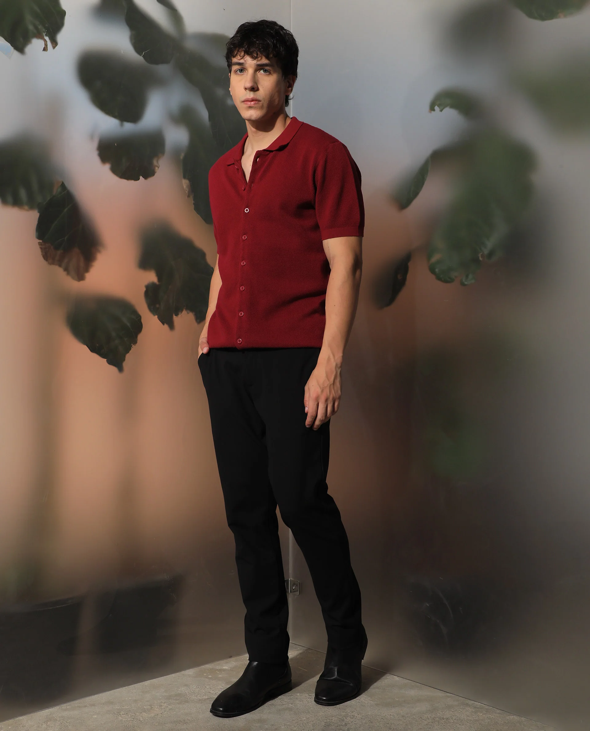 Rare Rabbit Men's Alias Ss Red Plain Regular Fit Half Sleeve Collared Shirt - Image 3