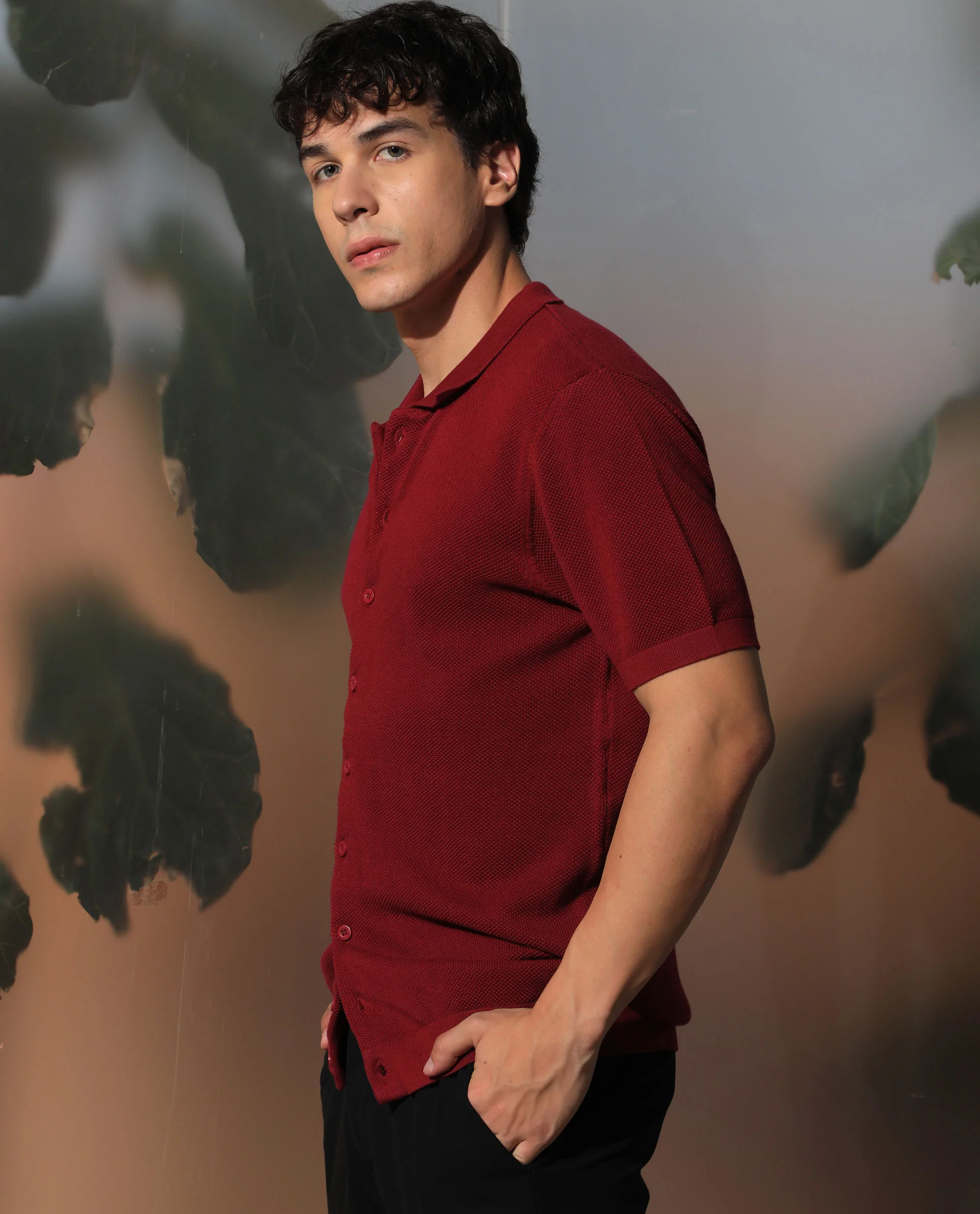 Rare Rabbit Men's Alias Ss Red Plain Regular Fit Half Sleeve Collared Shirt - Image 5