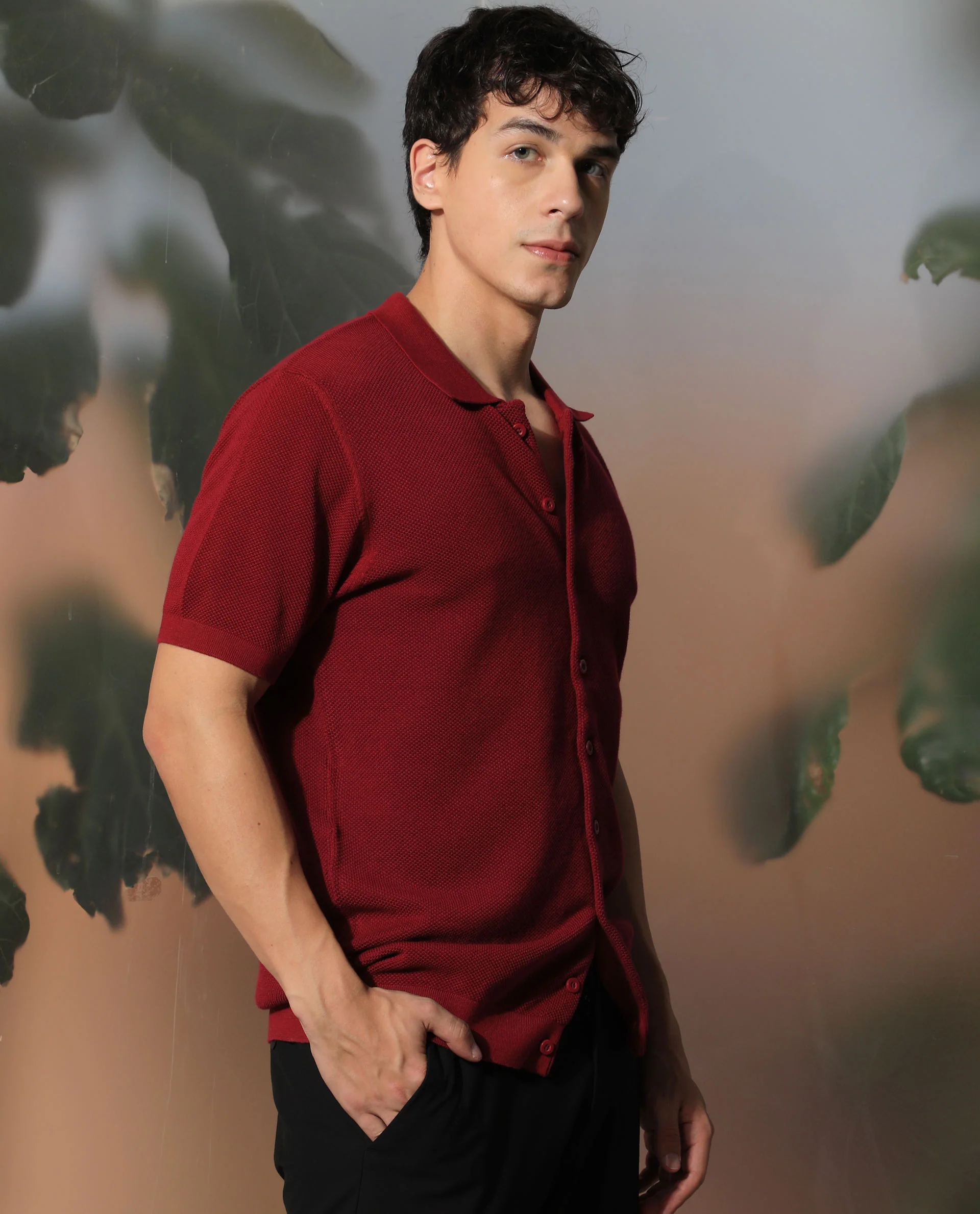Rare Rabbit Men's Alias Ss Red Plain Regular Fit Half Sleeve Collared Shirt - Image 7