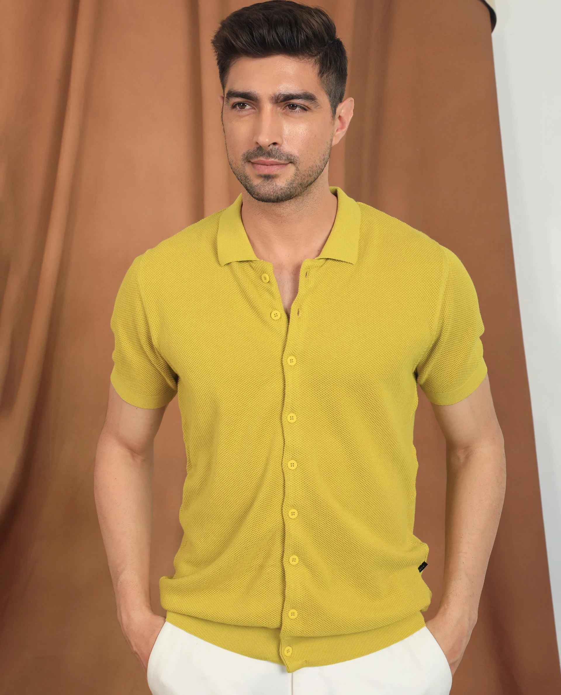 Rare Rabbit Men's Alias Ss Yellow Regular Fit Shirt - Image 4