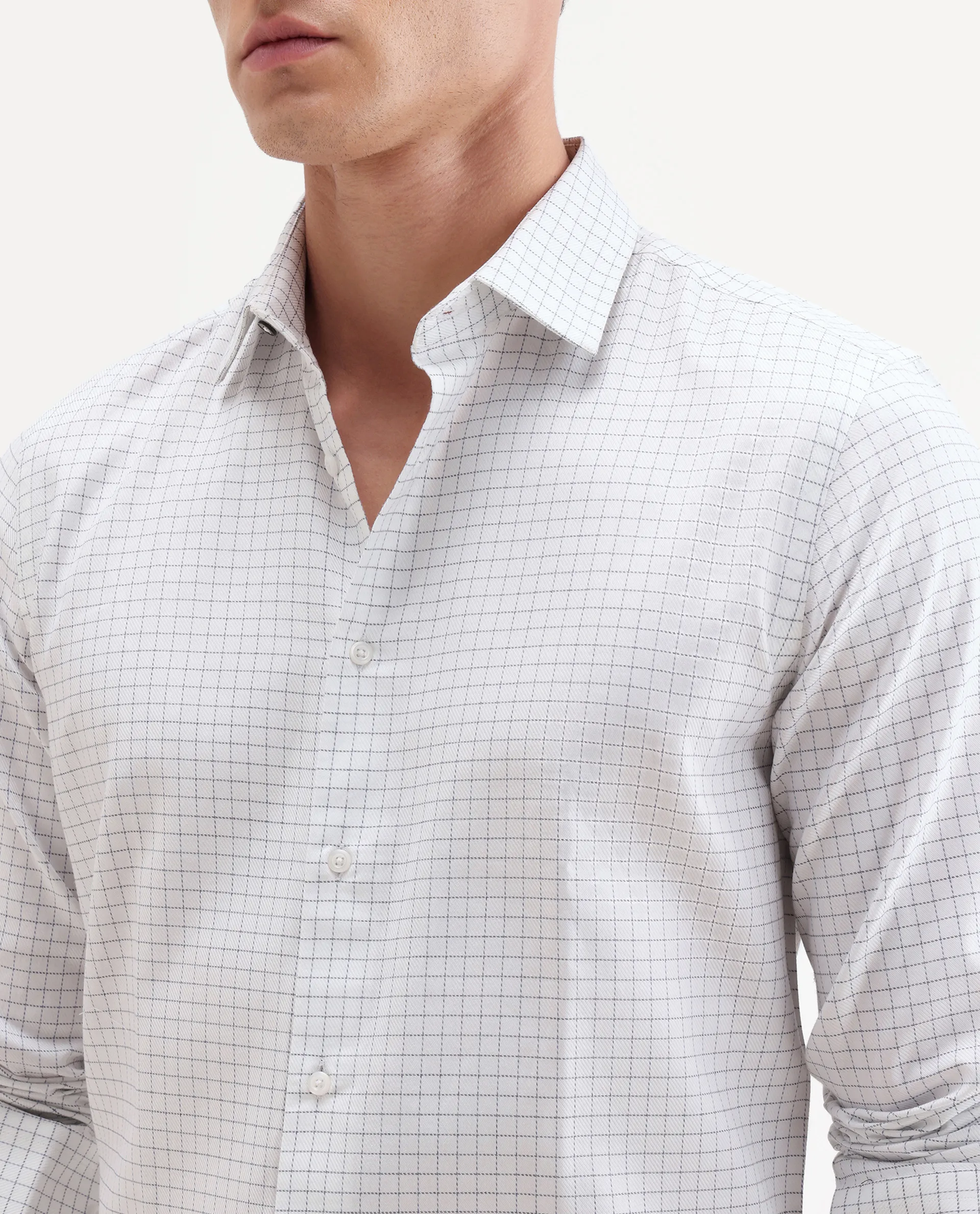 Rare Rabbit Men's Alic Light Navy Cotton Fabric Full Sleeve Spread Collar Regular Fit Checked Shirt - Image 3